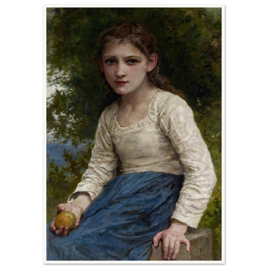 Girl with an Apple (1905) Art Print | William Bouguereau - Framed Poster - 30x40 cm / 12x16″ - Black frame