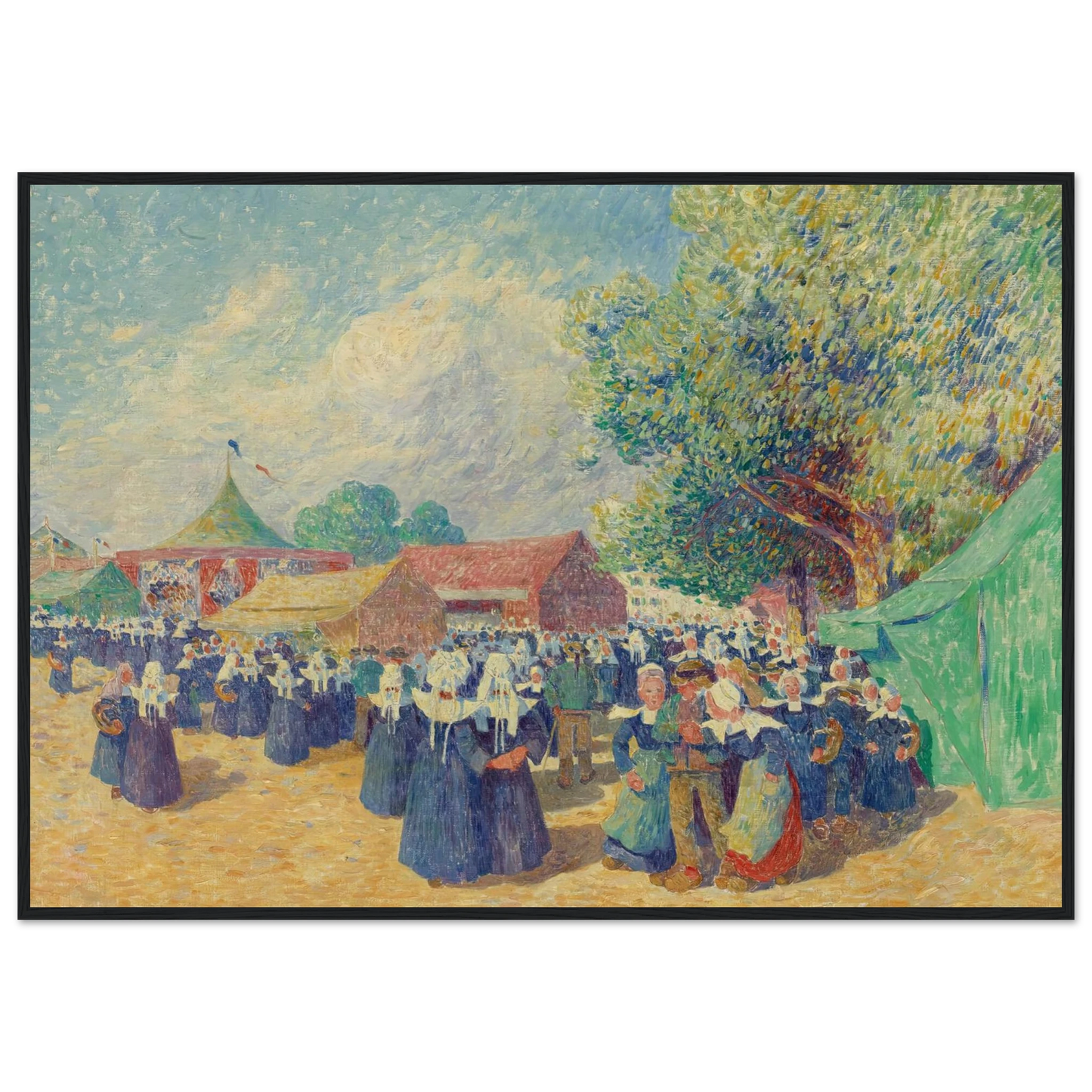 Girls Fairground in Brittany, 1900 Art Print | Ferdinand du Puigaudeau - Framed Poster - 30x40 cm / 12x16″ - Black frame