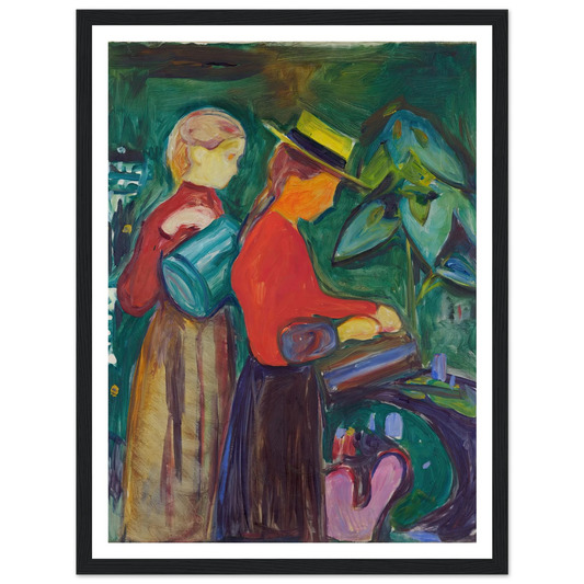 Girls watering Flowers (The Linde Frieze) (1904) Art Print | Edvard Munch - Framed Poster - 30x40 cm / 12x16″ - Black frame