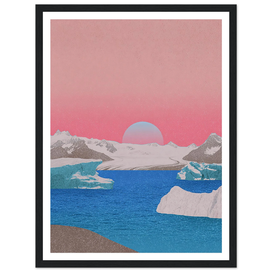Glacial Lagoon's Pink Sun - Framed Poster - 30x40 cm / 12x16″ - Black frame