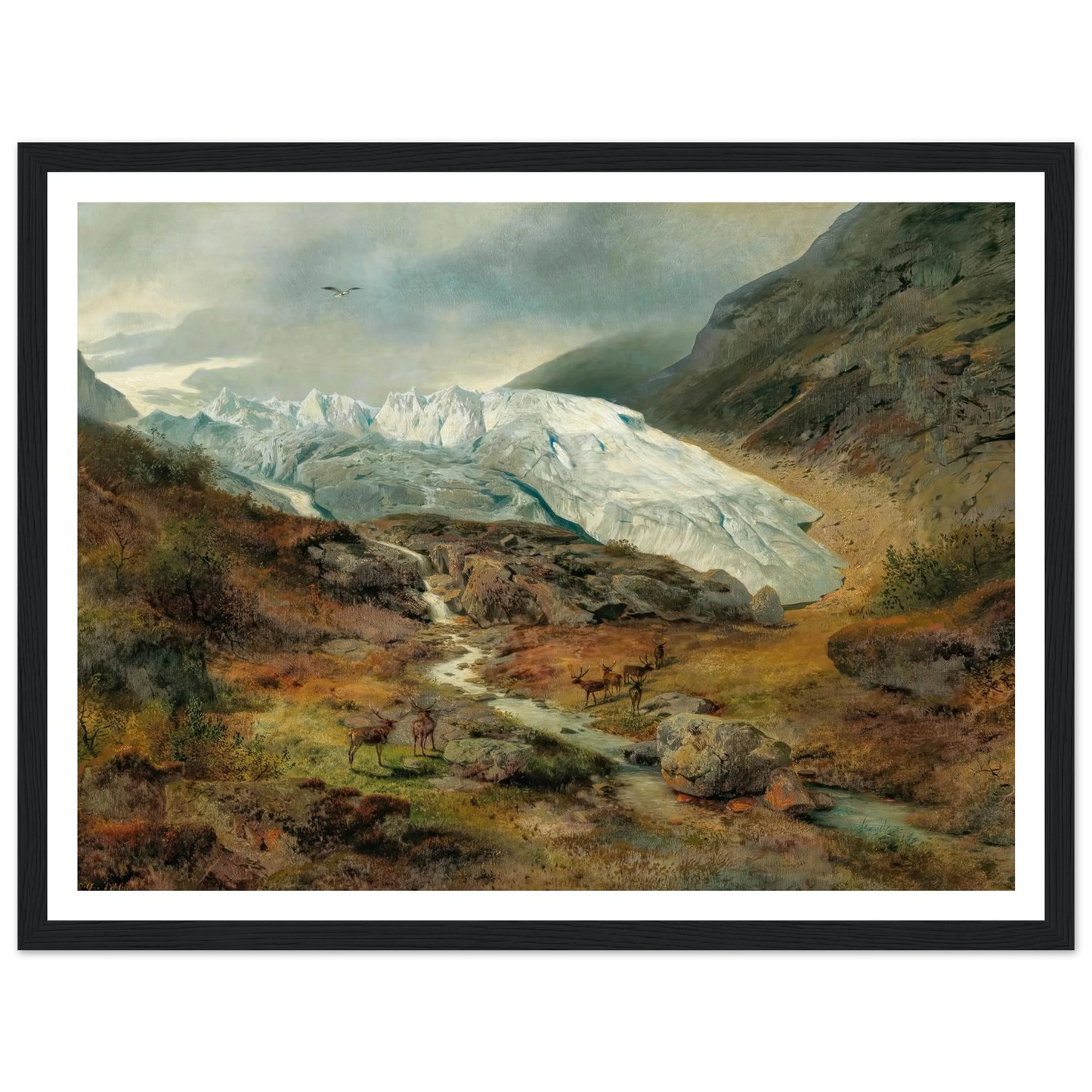Gletscherlandschaft (1860) Art Print | Hermann Ottomar Herzog - Framed Poster - 30x40 cm / 12x16″ - Black frame