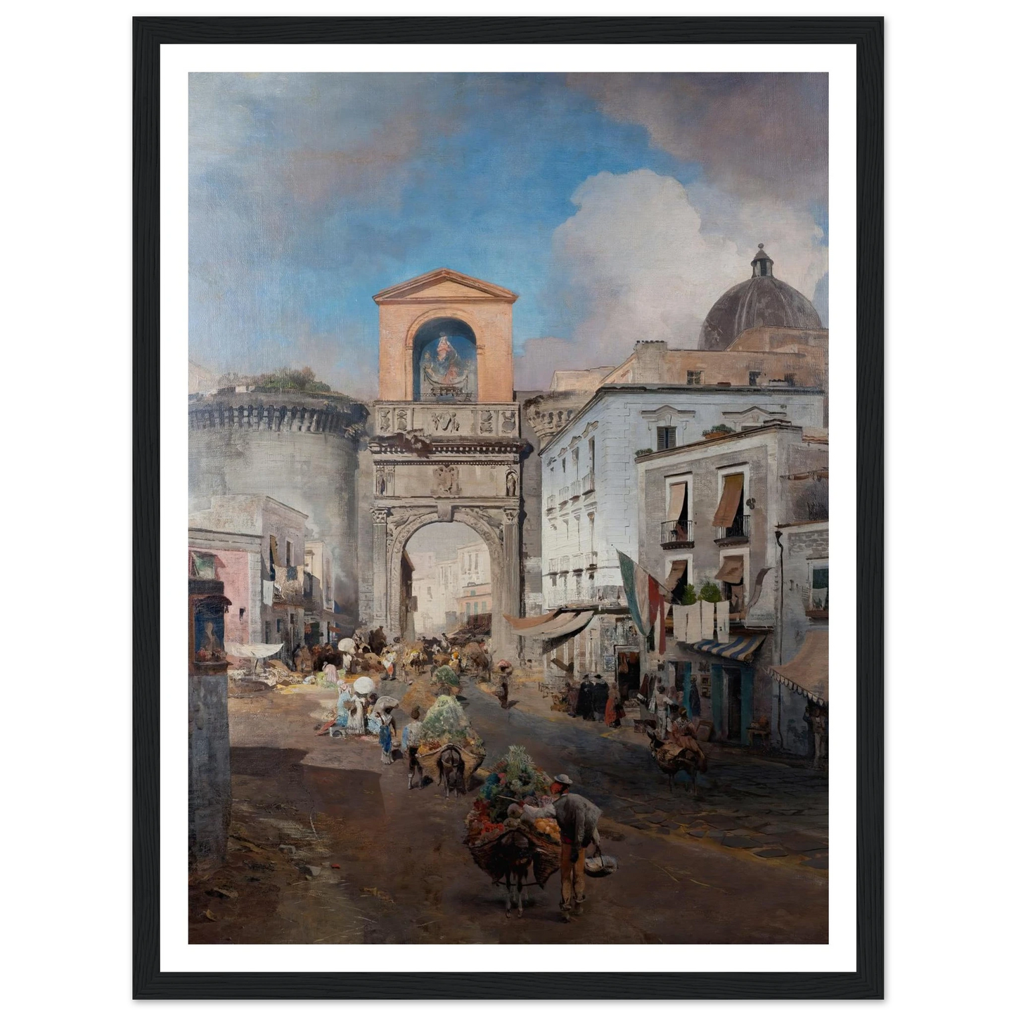 Going To Market (1879) Art Print | Oswald Achenbach - Framed Poster - 30x40 cm / 12x16″ - Black frame