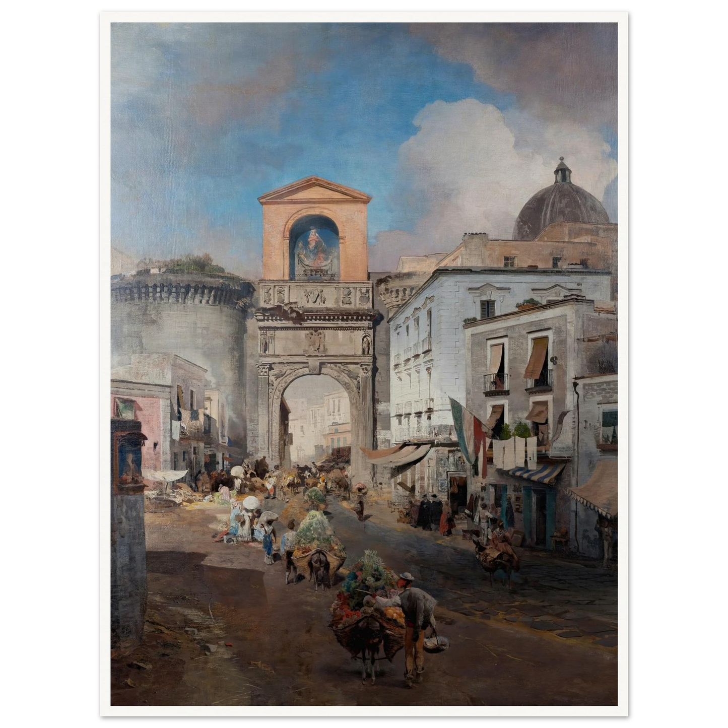 Going To Market (1879) Art Print | Oswald Achenbach - Framed Poster - 30x40 cm / 12x16″ - Black frame