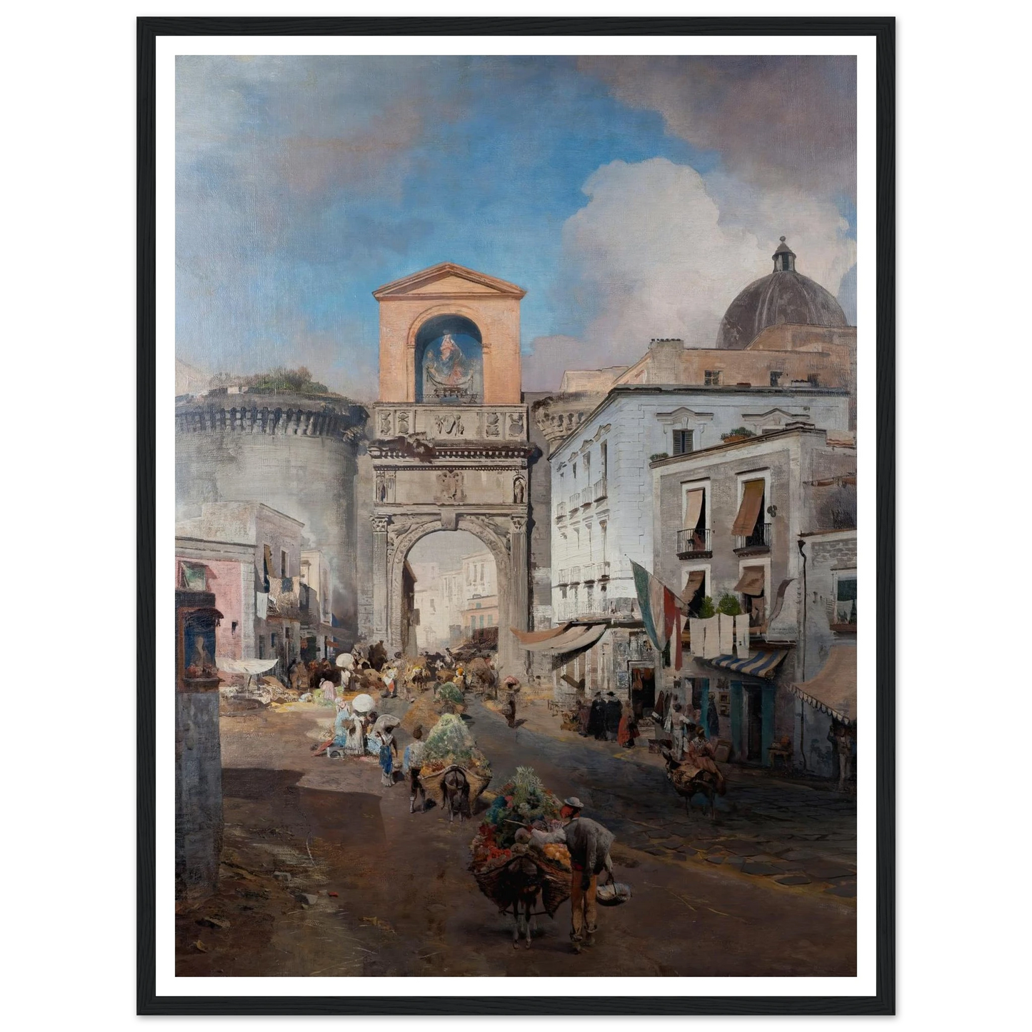 Going To Market (1879) Art Print | Oswald Achenbach - Framed Poster - 30x40 cm / 12x16″ - Black frame