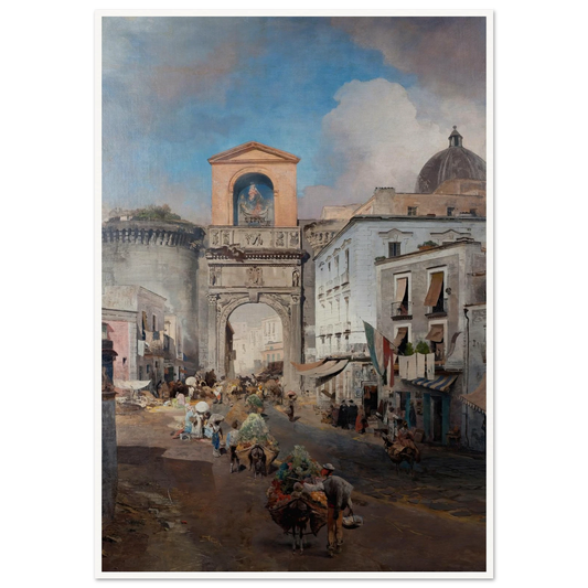 Going To Market (1879) Art Print | Oswald Achenbach - Framed Poster - 30x40 cm / 12x16″ - Black frame