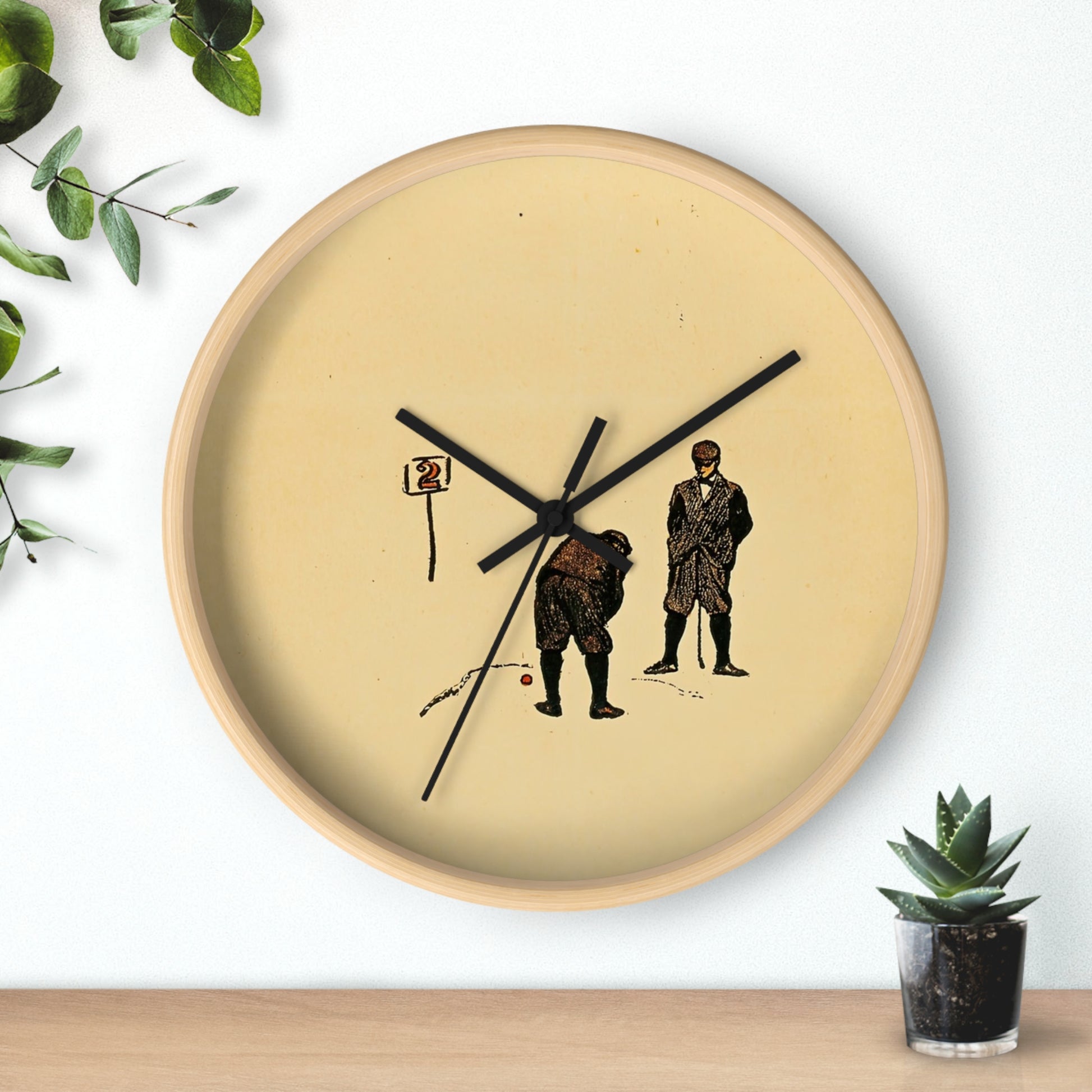 Golf Calendar. February Wall Clock | Edward Penfield - Black - Wooden Base - 10"