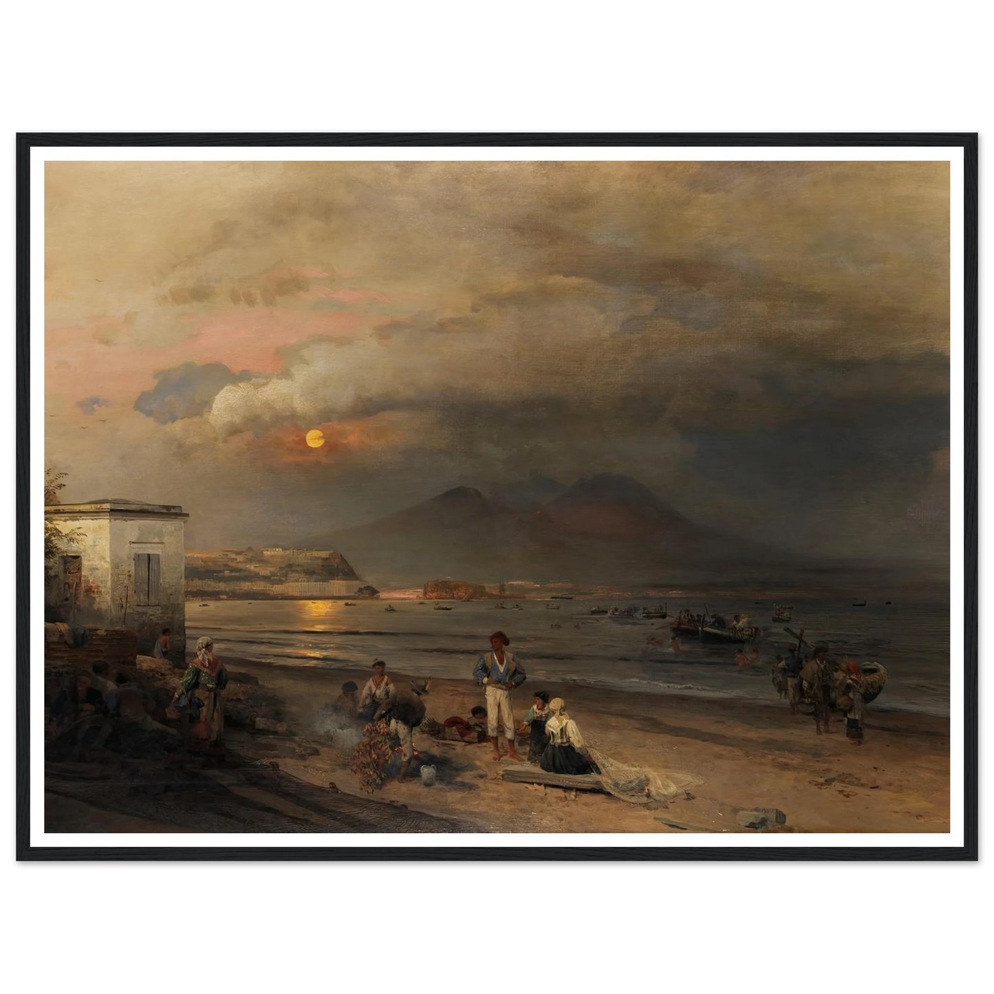 Golf von Neapel (1876) Art Print | Oswald Achenbach - Framed Poster - 30x40 cm / 12x16″ - Black frame