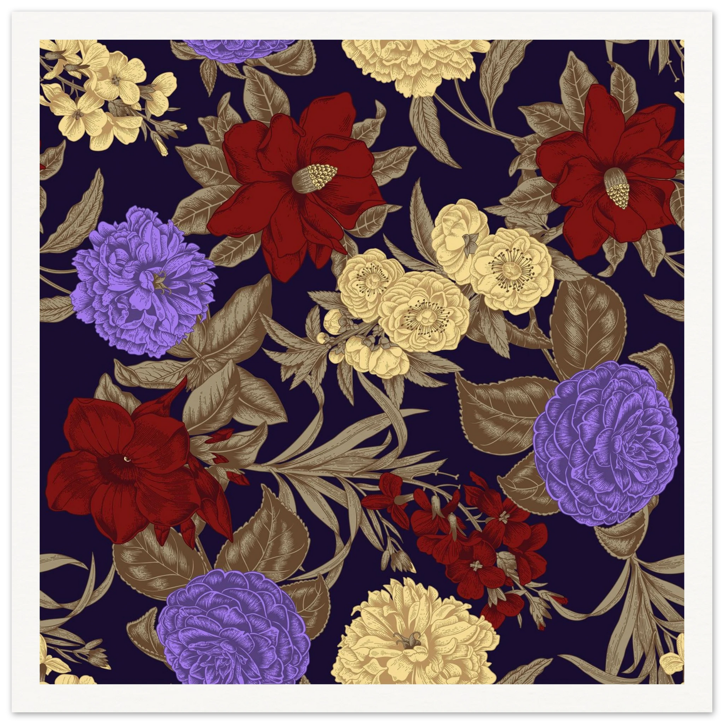 Gothic Nightshade Bloom Art Print | William Morris Inspired - Framed Poster - 30x30 cm / 12x12″ - Black frame