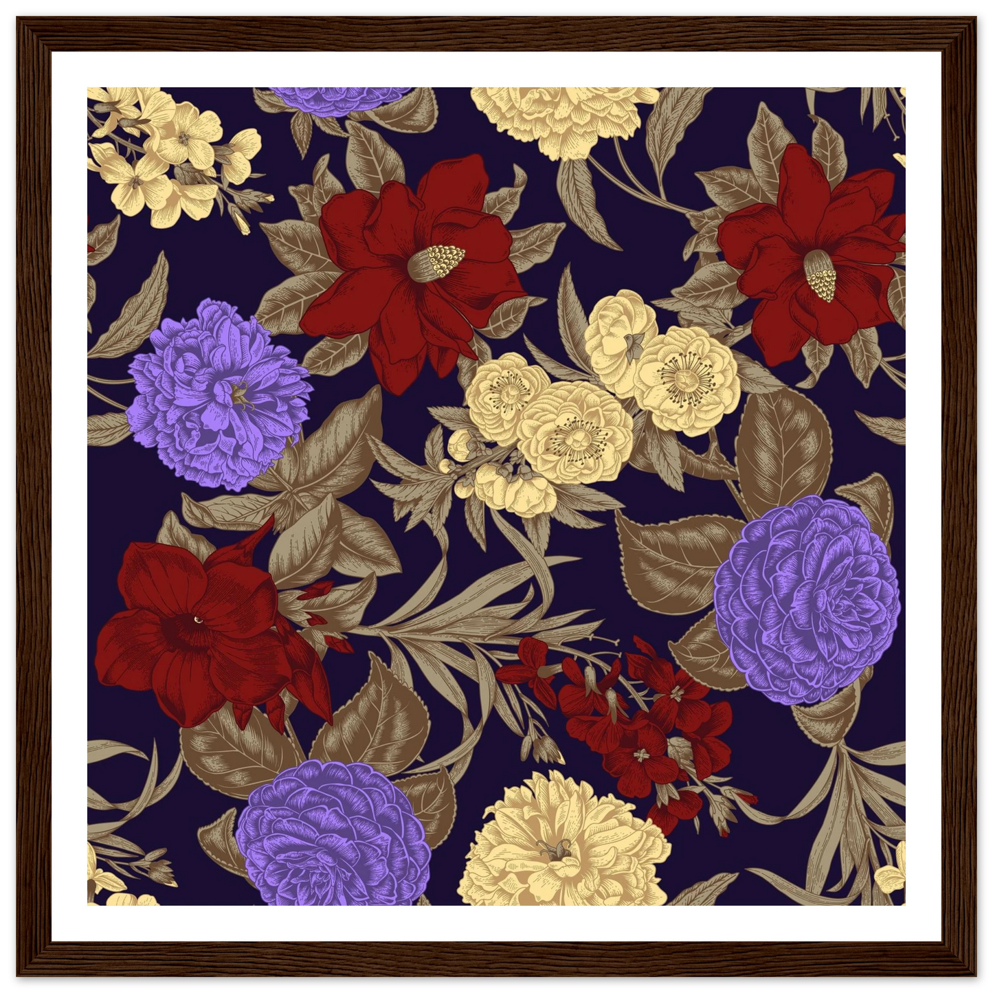 Gothic Nightshade Bloom Art Print | William Morris Inspired - Framed Poster - 30x30 cm / 12x12″ - Black frame