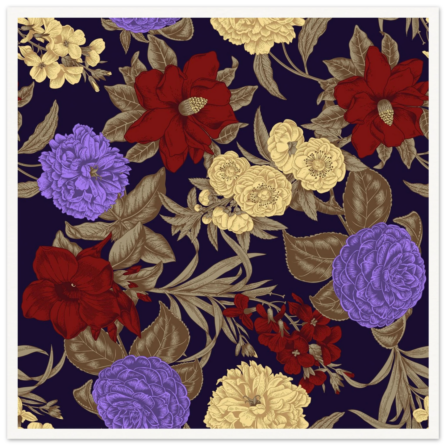 Gothic Nightshade Bloom Art Print | William Morris Inspired - Framed Poster - 30x30 cm / 12x12″ - Black frame