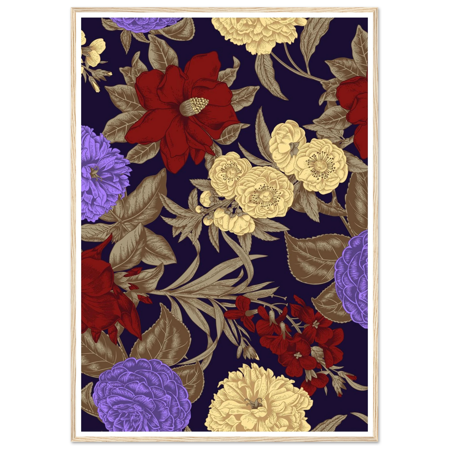Gothic Nightshade Bloom Art Print | William Morris Inspired - Framed Poster - 30x30 cm / 12x12″ - Black frame