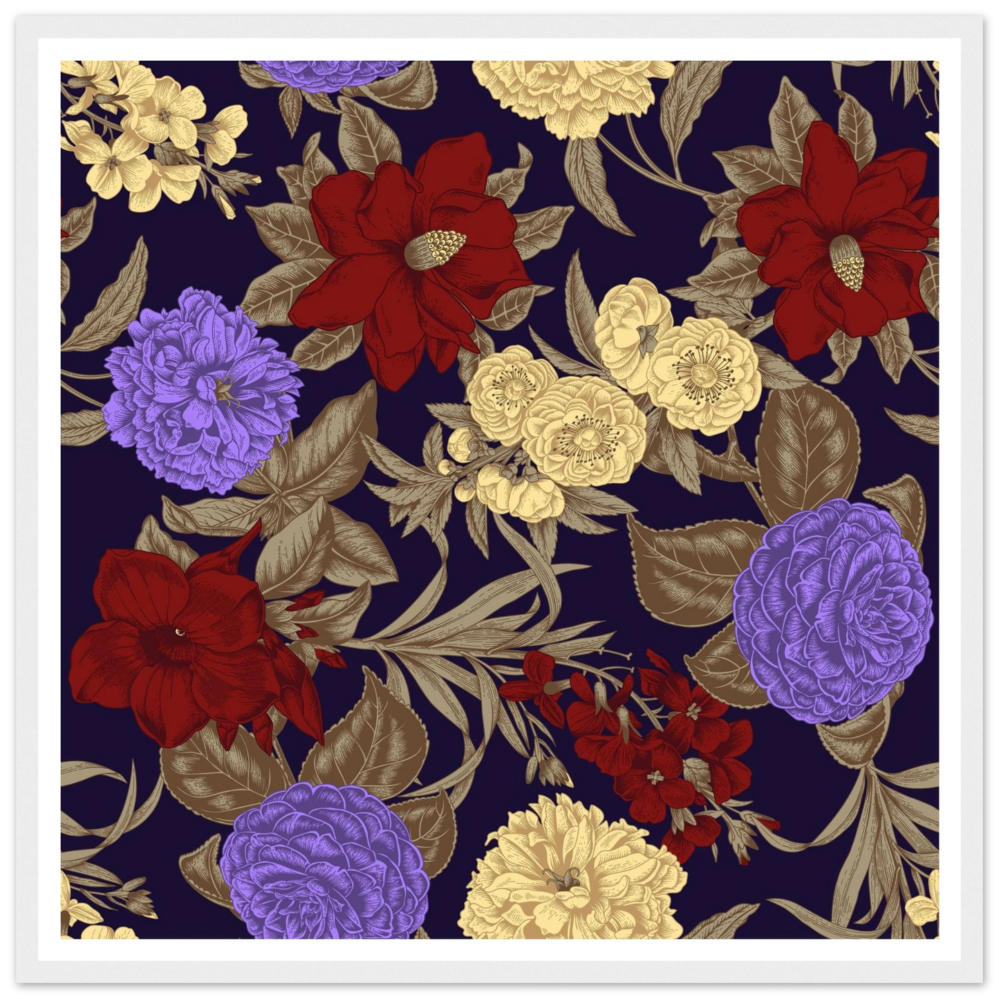 Gothic Nightshade Bloom Art Print | William Morris Inspired - Framed Poster - 30x30 cm / 12x12″ - Black frame