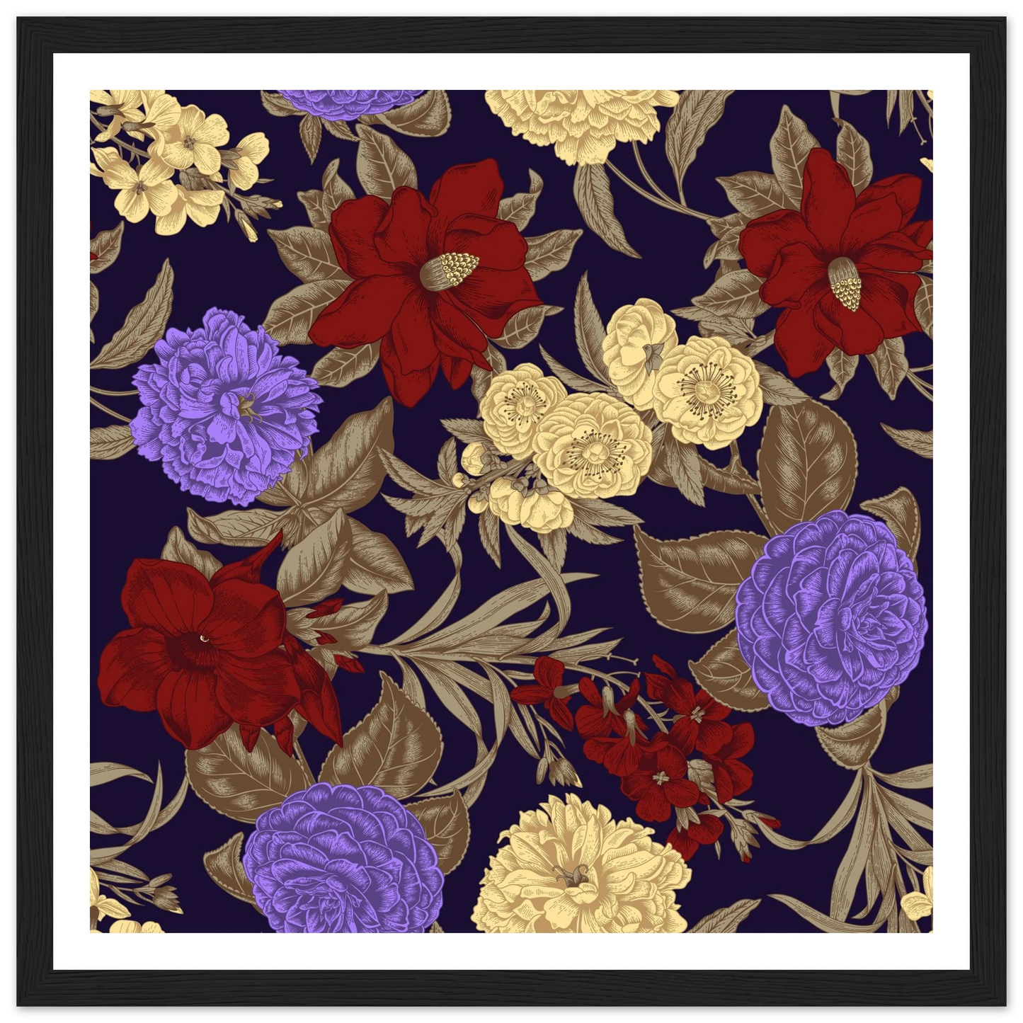 Gothic Nightshade Bloom Art Print | William Morris Inspired - Framed Poster - 30x30 cm / 12x12″ - Black frame