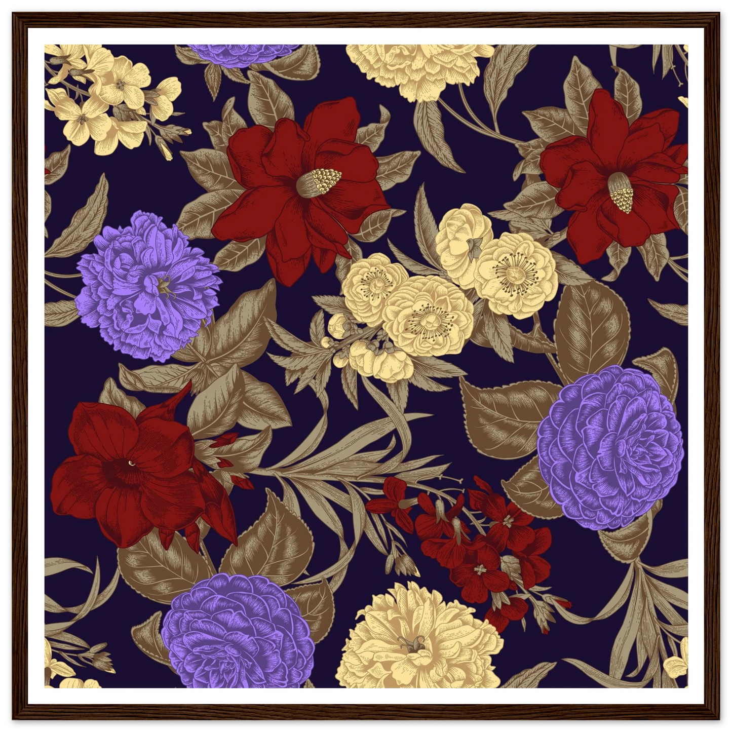 Gothic Nightshade Bloom Art Print | William Morris Inspired - Framed Poster - 30x30 cm / 12x12″ - Black frame