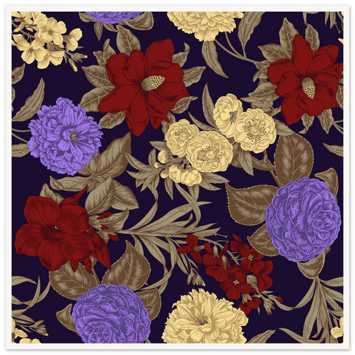 Gothic Nightshade Bloom Art Print | William Morris Inspired - Framed Poster - 30x30 cm / 12x12″ - Black frame