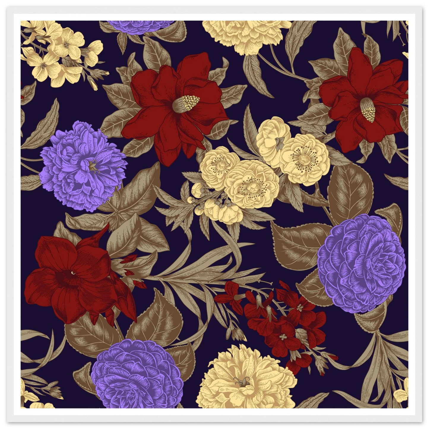 Gothic Nightshade Bloom Art Print | William Morris Inspired - Framed Poster - 30x30 cm / 12x12″ - Black frame