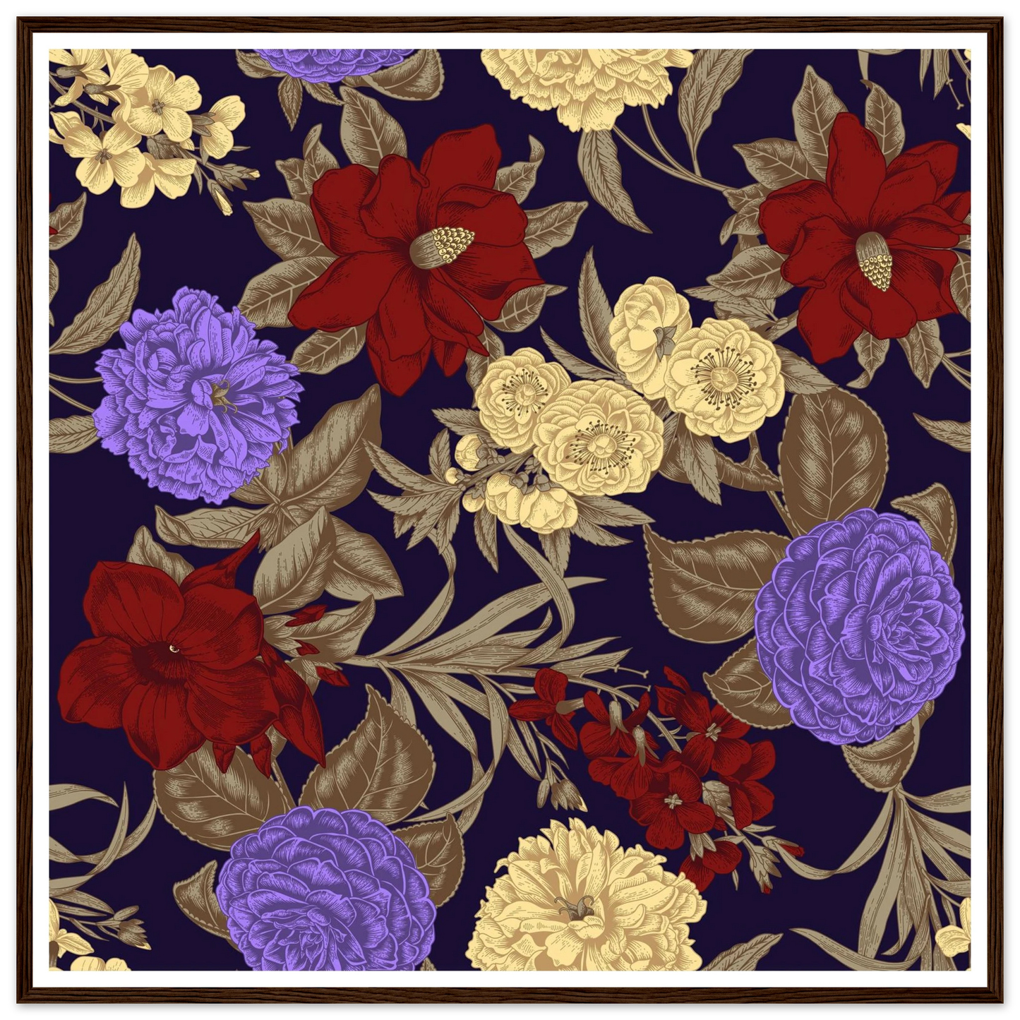 Gothic Nightshade Bloom Art Print | William Morris Inspired - Framed Poster - 30x30 cm / 12x12″ - Black frame