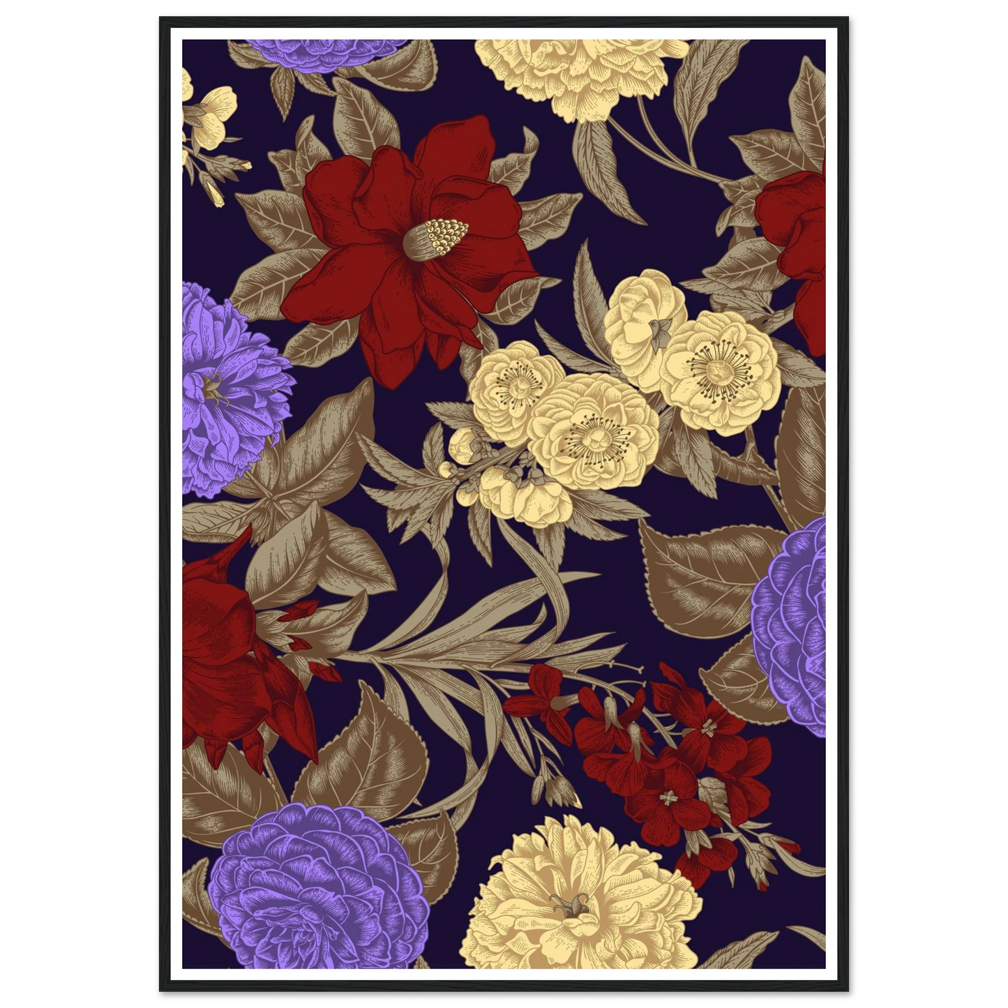 Gothic Nightshade Bloom Art Print | William Morris Inspired - Framed Poster - 30x30 cm / 12x12″ - Black frame