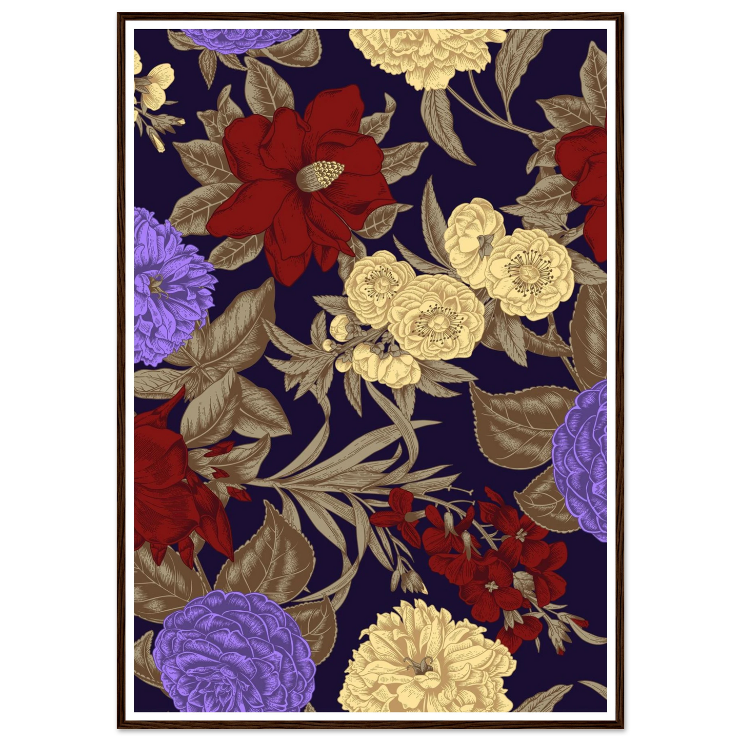 Gothic Nightshade Bloom Art Print | William Morris Inspired - Framed Poster - 30x30 cm / 12x12″ - Black frame