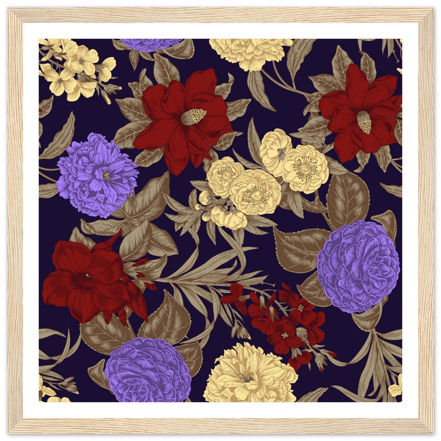 Gothic Nightshade Bloom Art Print | William Morris Inspired - Framed Poster - 30x30 cm / 12x12″ - Black frame