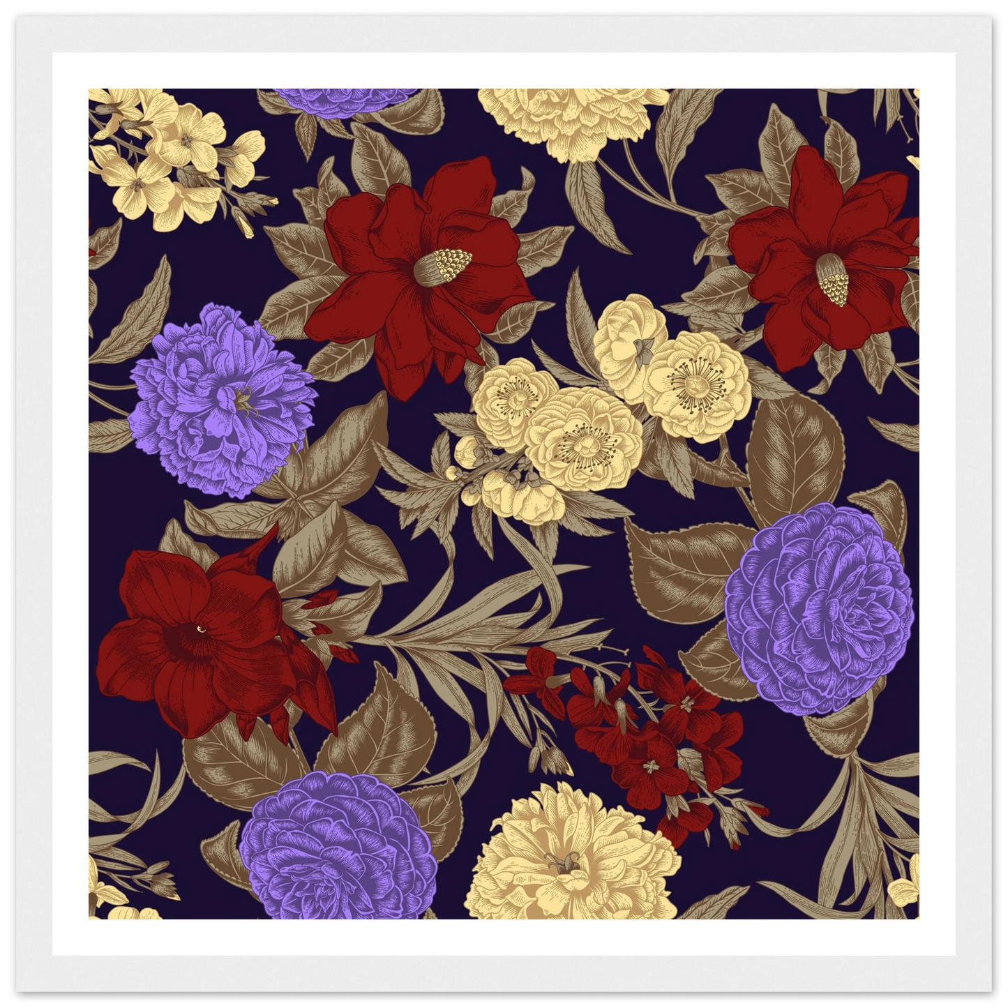 Gothic Nightshade Bloom Art Print | William Morris Inspired - Framed Poster - 30x30 cm / 12x12″ - Black frame
