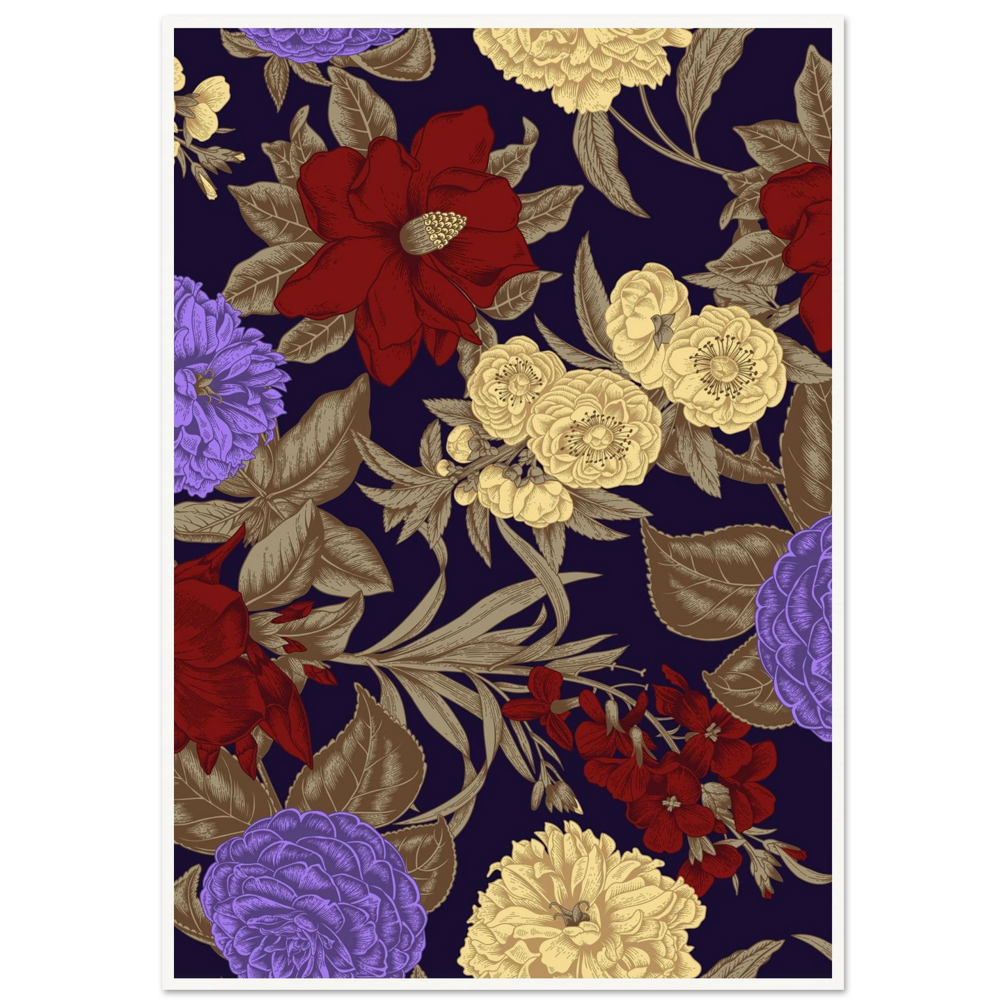 Gothic Nightshade Bloom Art Print | William Morris Inspired - Framed Poster - 30x30 cm / 12x12″ - Black frame