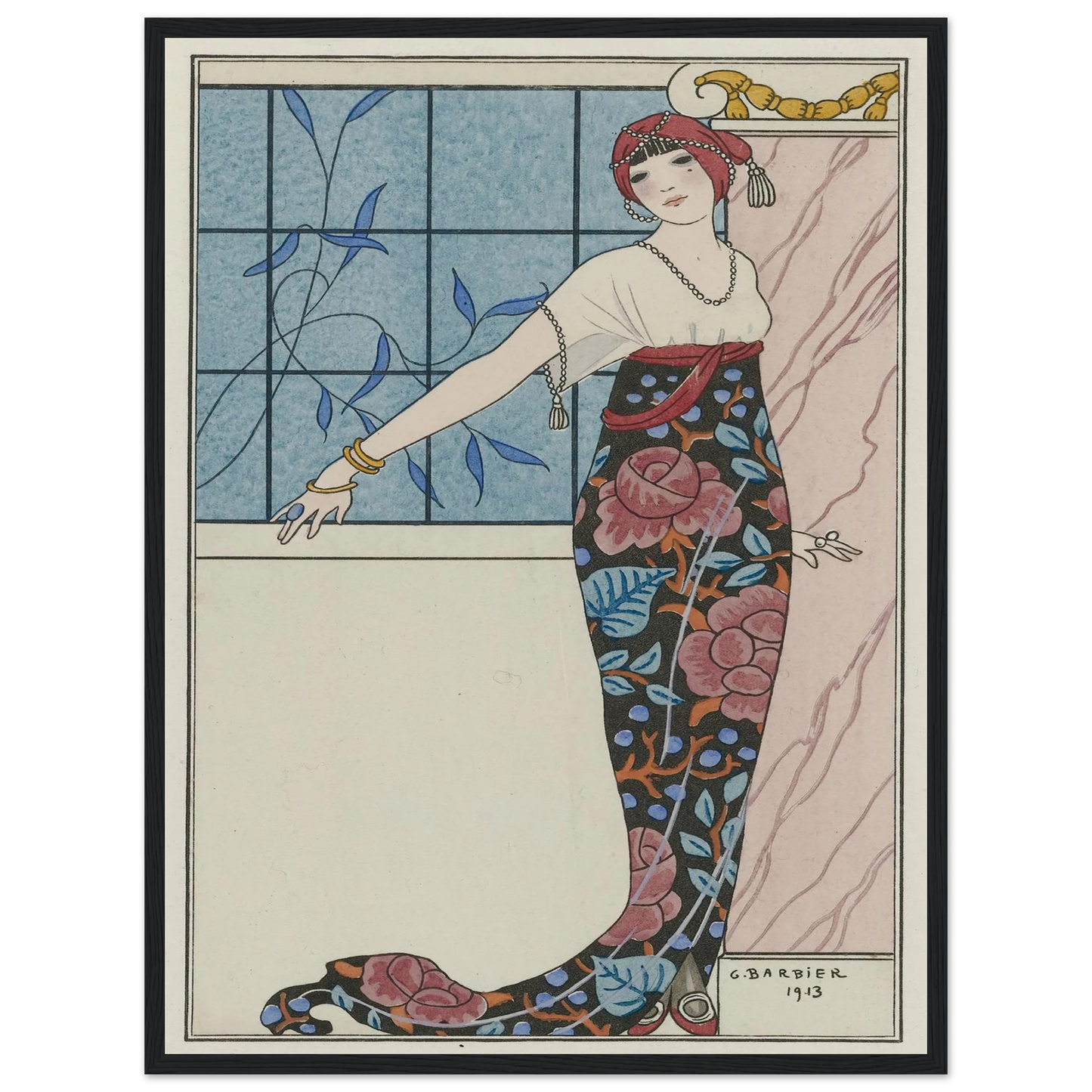 Grande robe du soir, (1913) Art Print | George Barbier - Framed Poster - 30x40 cm / 12x16″ - Black frame