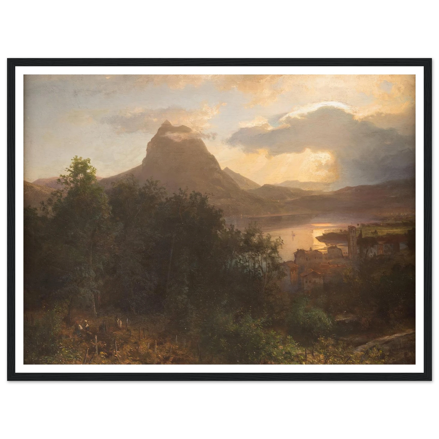 Grape harvest in the evening Art Print | Oswald Achenbach - Framed Poster - 30x40 cm / 12x16″ - Black frame