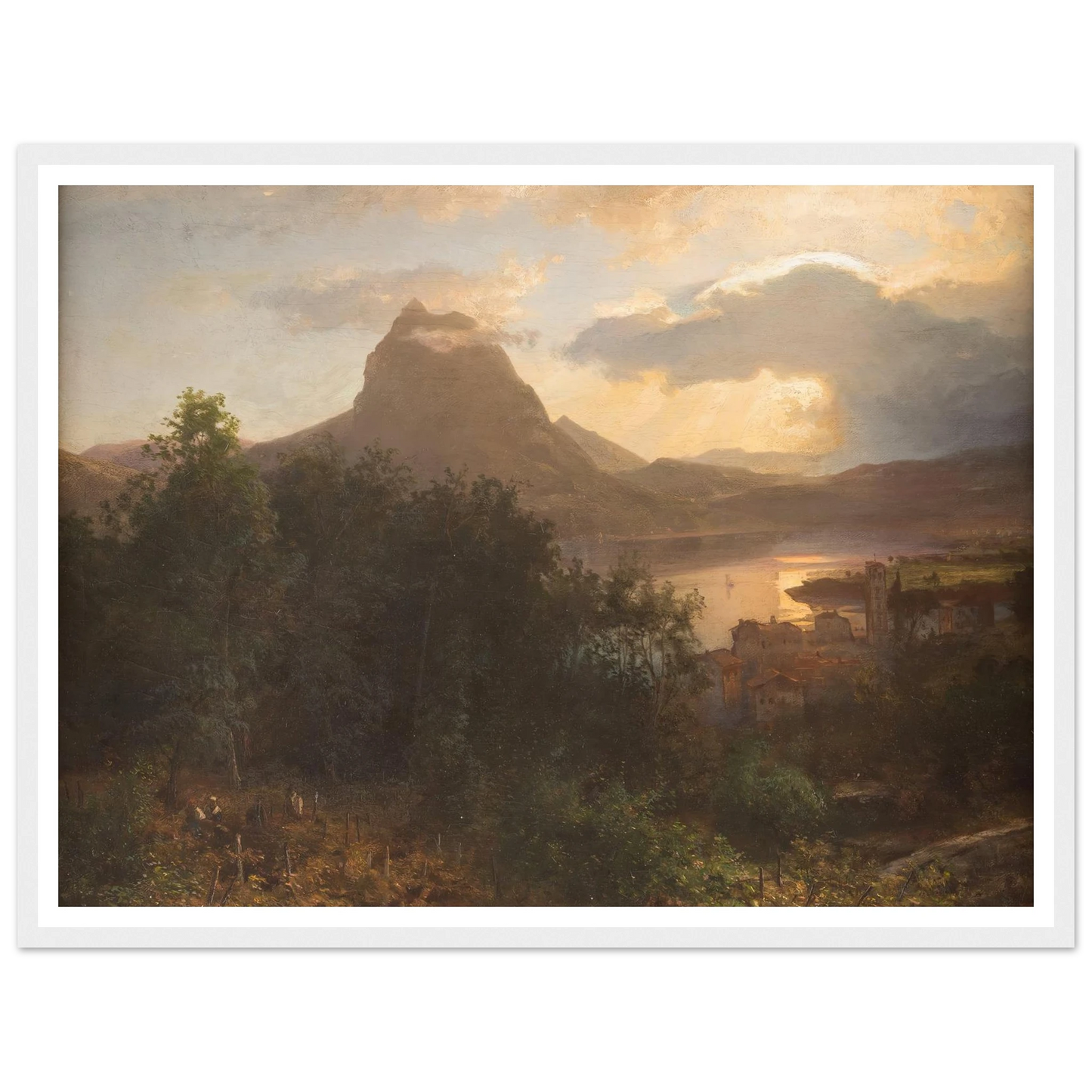 Grape harvest in the evening Art Print | Oswald Achenbach - Framed Poster - 30x40 cm / 12x16″ - Black frame