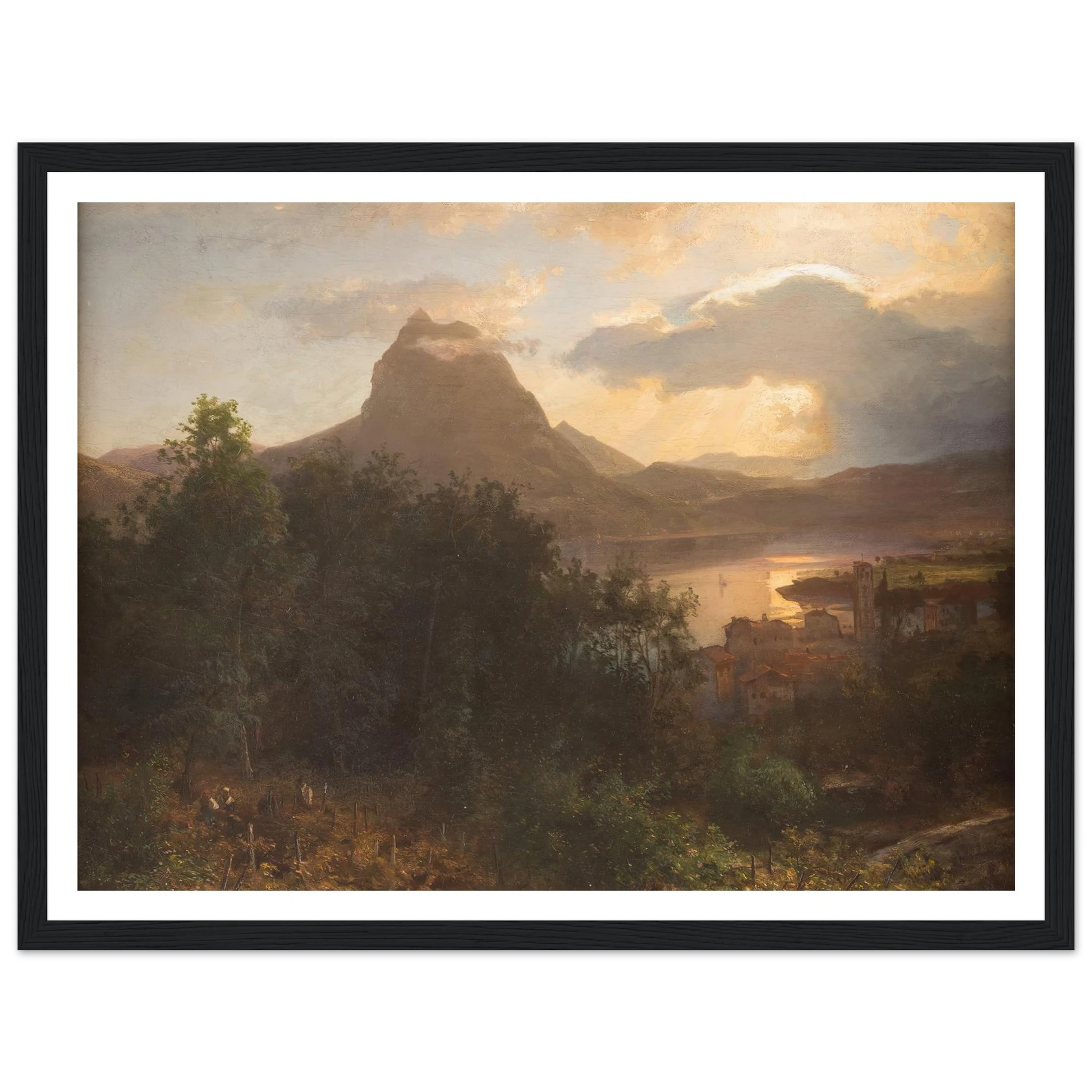 Grape harvest in the evening Art Print | Oswald Achenbach - Framed Poster - 30x40 cm / 12x16″ - Black frame