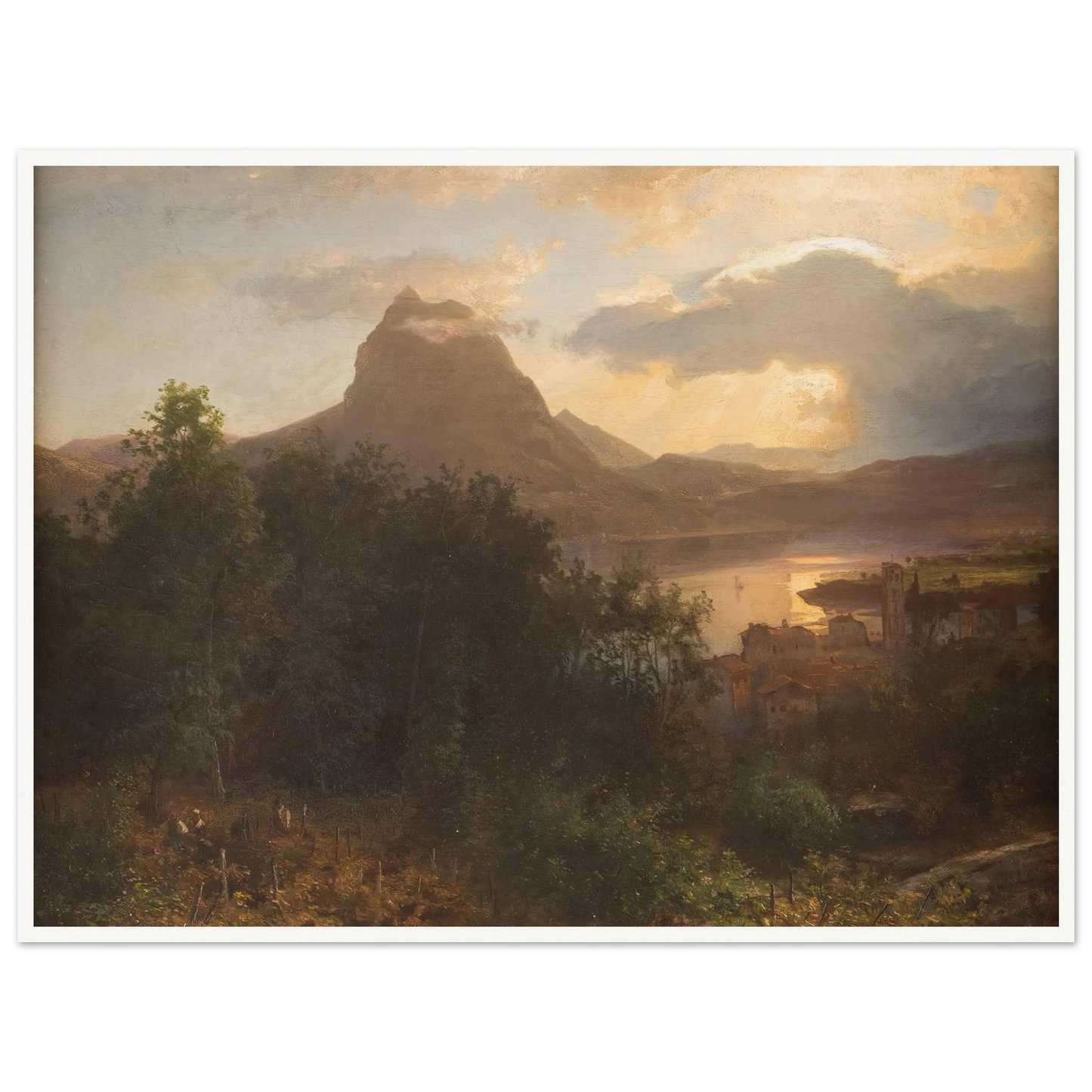 Grape harvest in the evening Art Print | Oswald Achenbach - Framed Poster - 30x40 cm / 12x16″ - Black frame