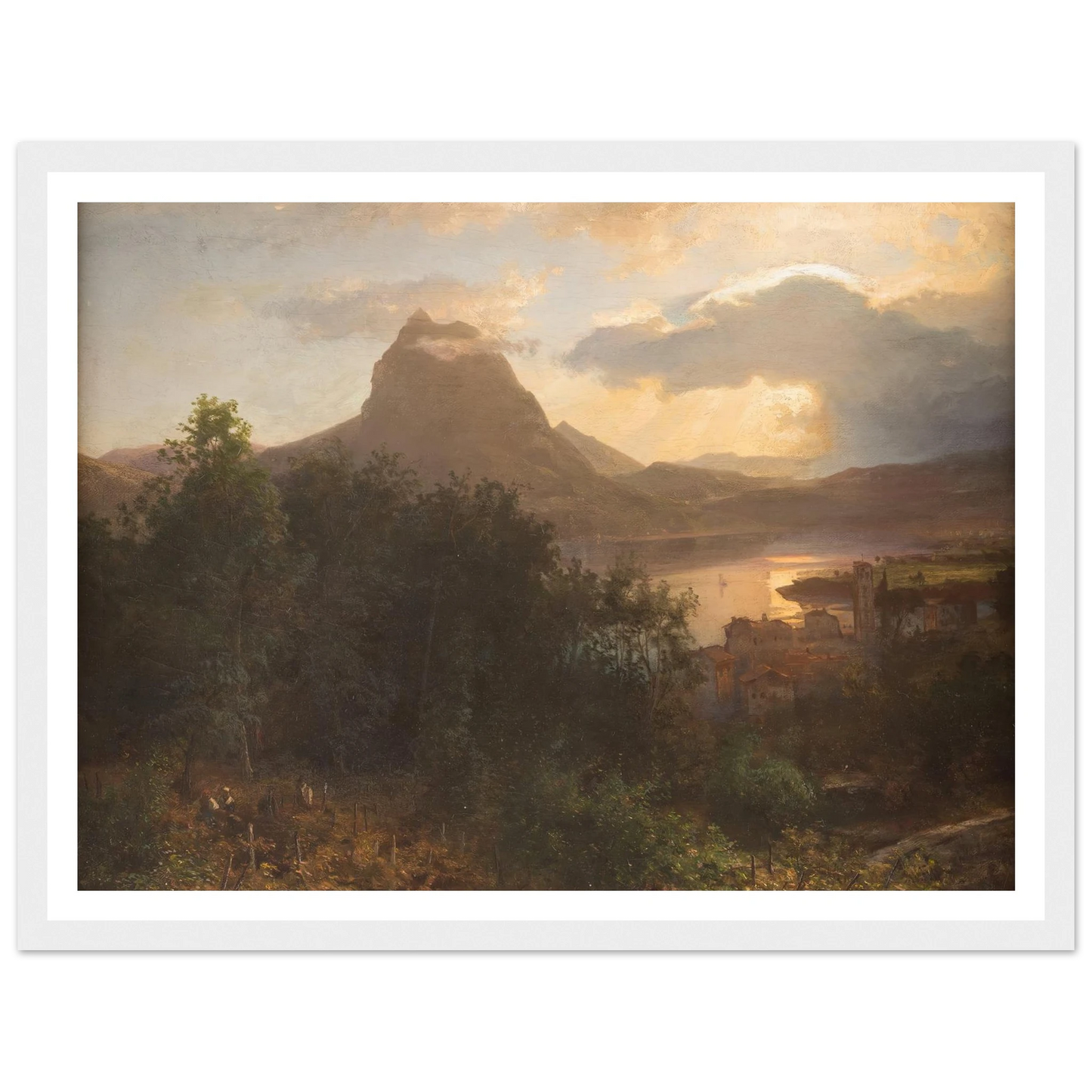 Grape harvest in the evening Art Print | Oswald Achenbach - Framed Poster - 30x40 cm / 12x16″ - Black frame