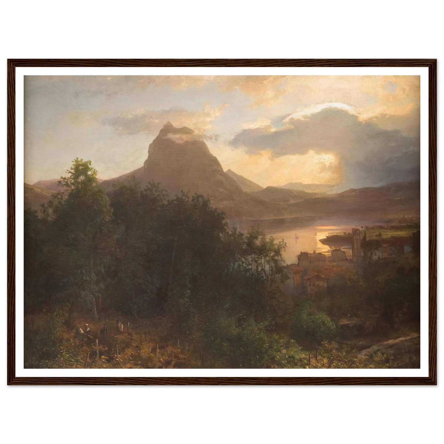 Grape harvest in the evening Art Print | Oswald Achenbach - Framed Poster - 30x40 cm / 12x16″ - Black frame