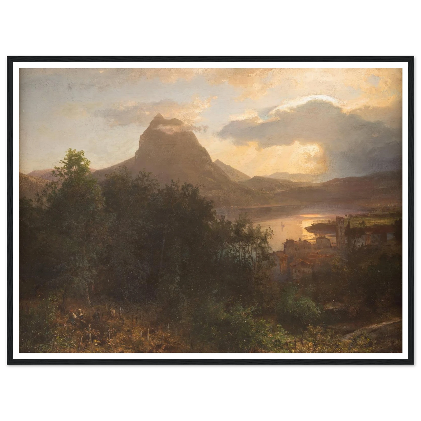 Grape harvest in the evening Art Print | Oswald Achenbach - Framed Poster - 30x40 cm / 12x16″ - Black frame