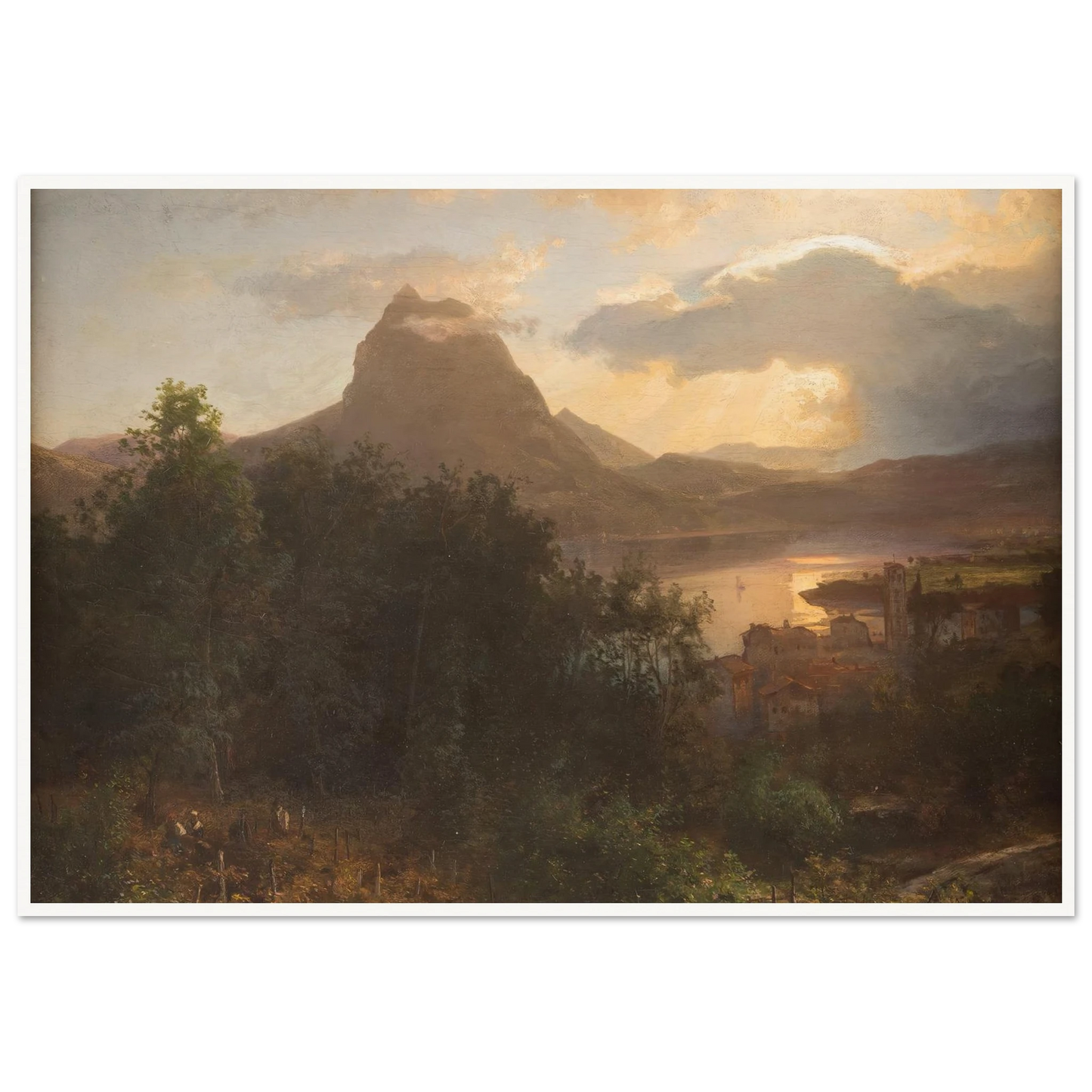 Grape harvest in the evening Art Print | Oswald Achenbach - Framed Poster - 30x40 cm / 12x16″ - Black frame