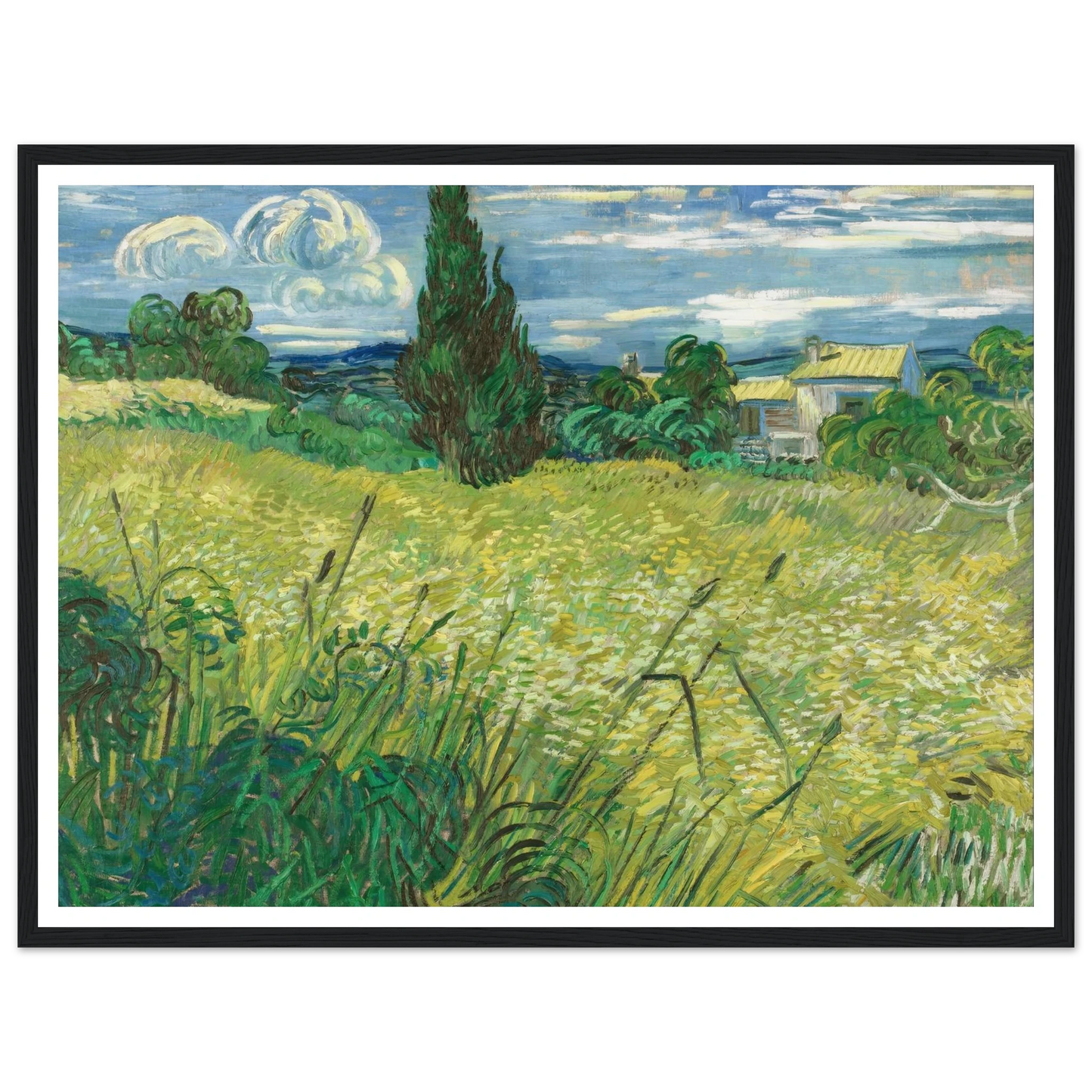 Green Field (1889) Art Print | Vincent van Gogh - Framed Poster - 30x40 cm / 12x16″ - Black frame