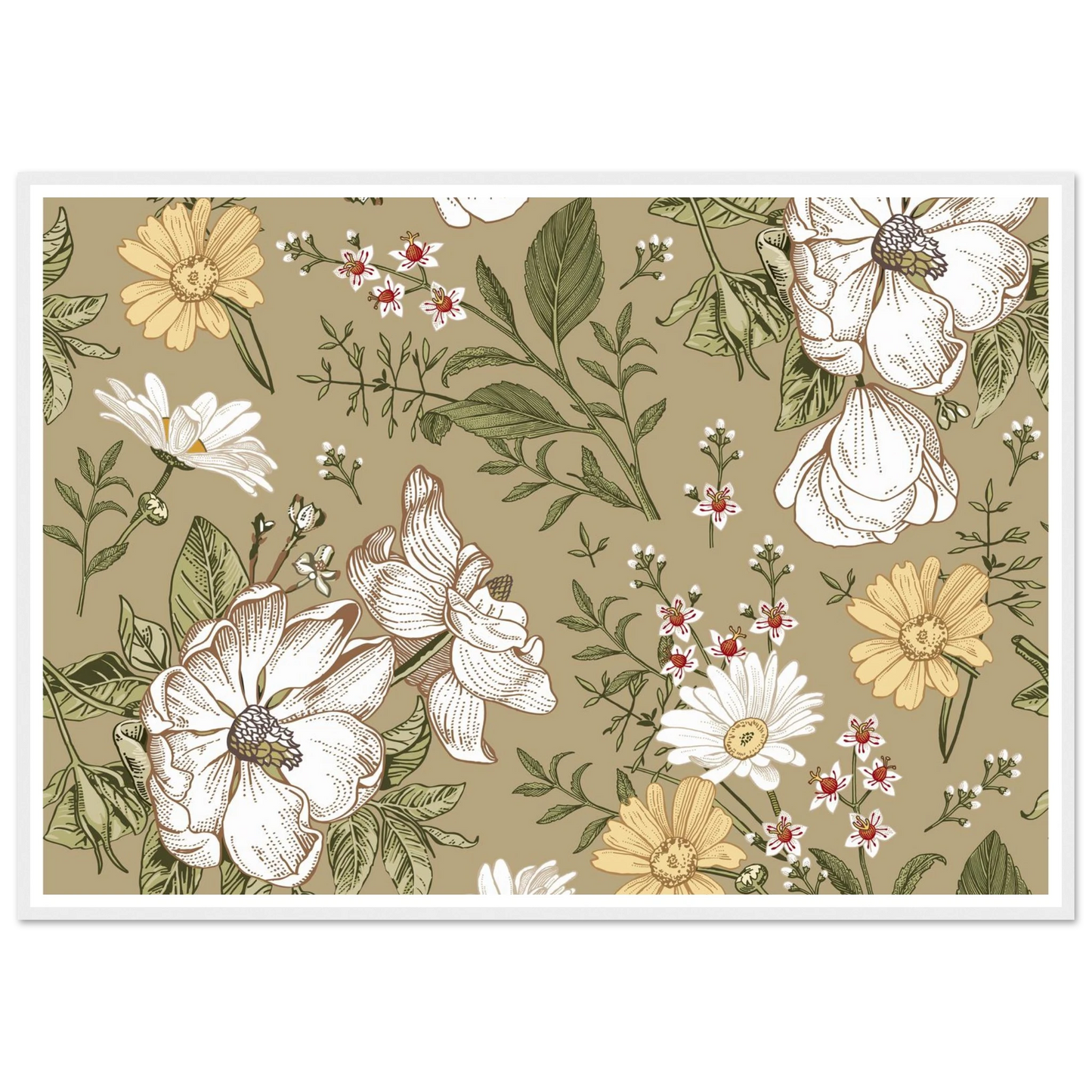 Green Sketch Meadow Art Print | William Morris Inspired - Framed Poster - 30x30 cm / 12x12″ - Black frame