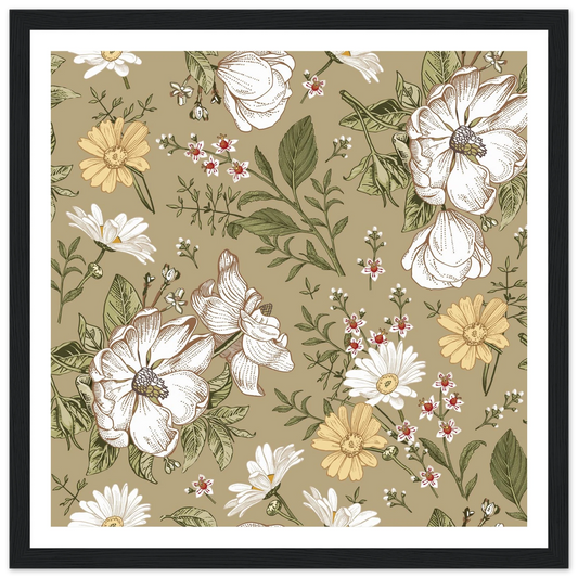 Green Sketch Meadow Art Print | William Morris Inspired - Framed Poster - 30x30 cm / 12x12″ - Black frame