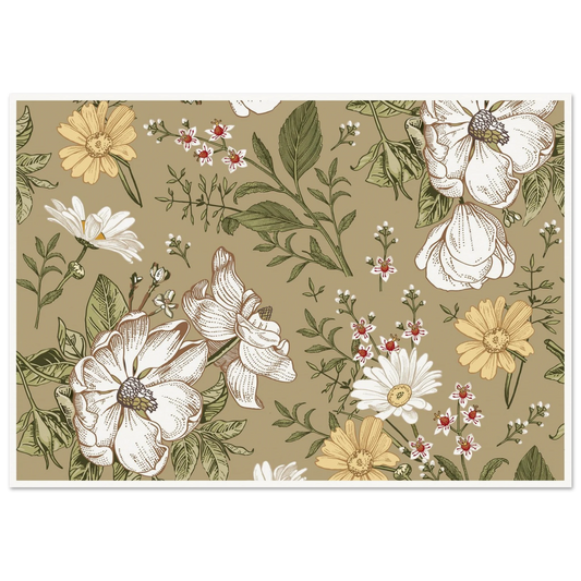 Green Sketch Meadow Art Print | William Morris Inspired - Framed Poster - 30x30 cm / 12x12″ - Black frame