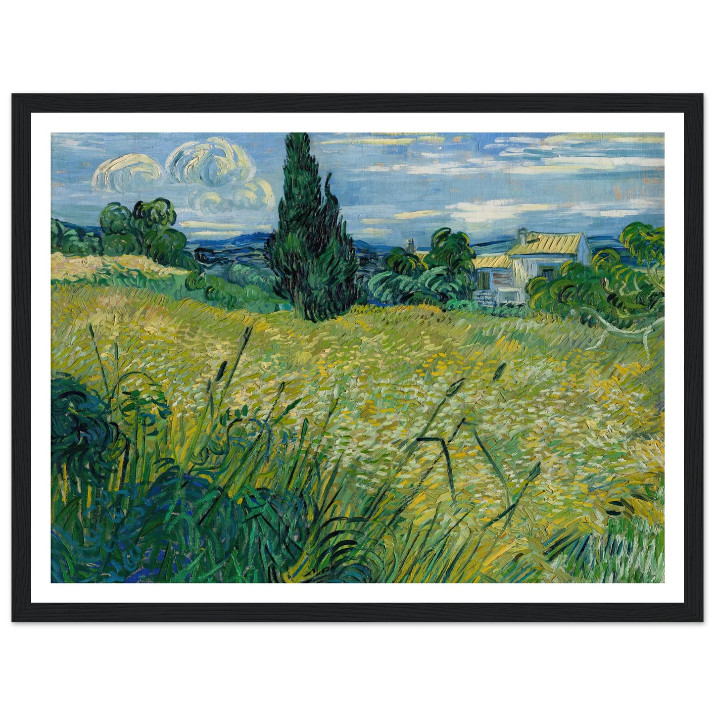 Green Wheat Field with Cypress (1889) Art Print | Vincent van Gogh - Framed Poster - 30x40 cm / 12x16″ - Black frame