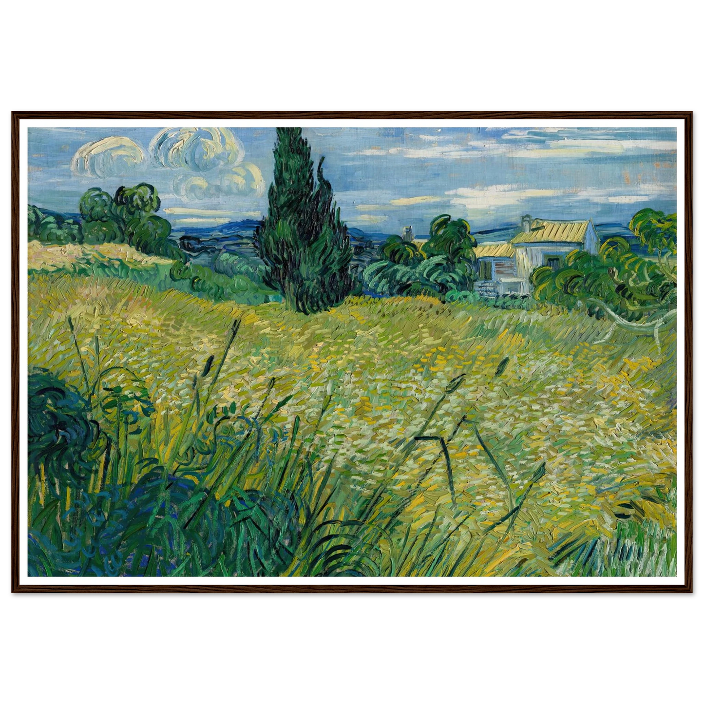 Green Wheat Field with Cypress (1889) Art Print | Vincent van Gogh - Framed Poster - 30x40 cm / 12x16″ - Black frame