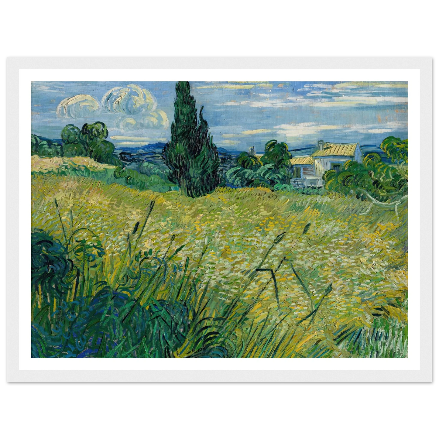 Green Wheat Field with Cypress (1889) Art Print | Vincent van Gogh - Framed Poster - 30x40 cm / 12x16″ - Black frame