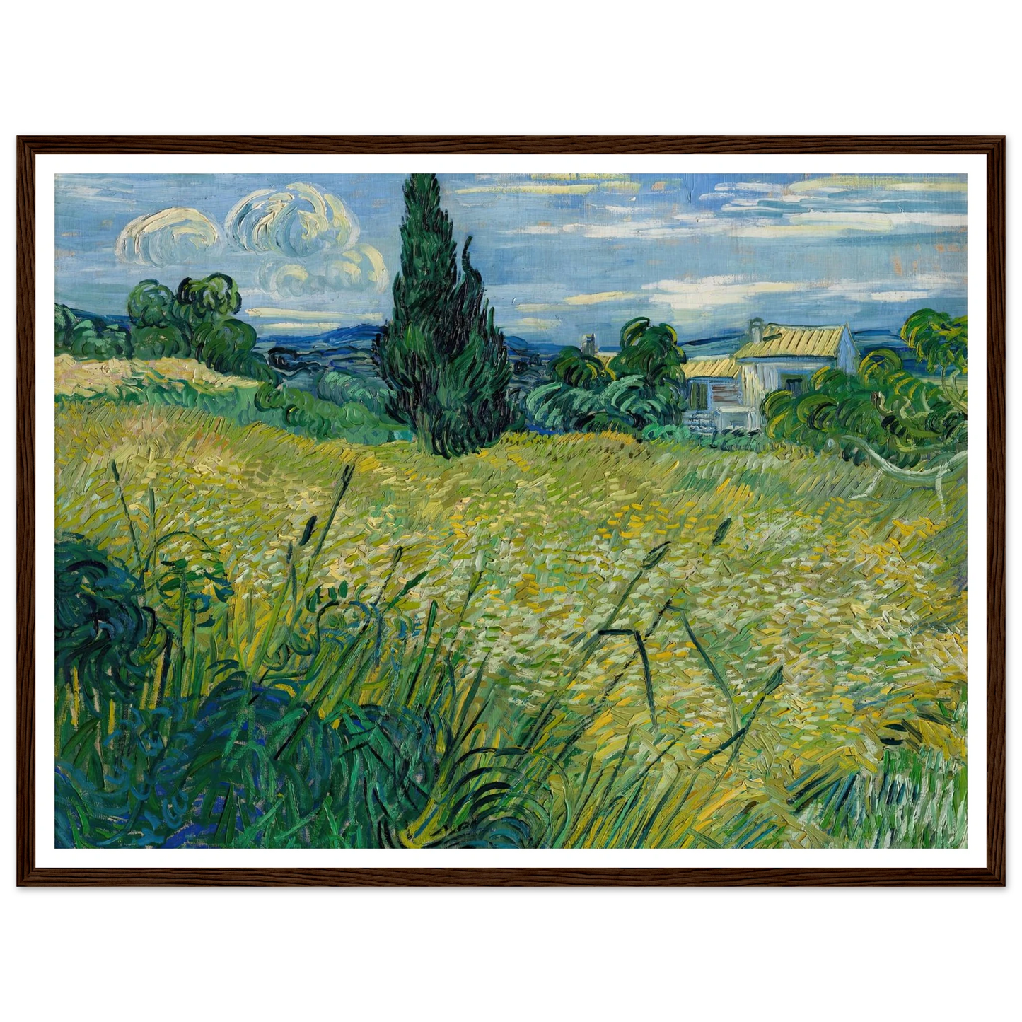 Green Wheat Field with Cypress (1889) Art Print | Vincent van Gogh - Framed Poster - 30x40 cm / 12x16″ - Black frame
