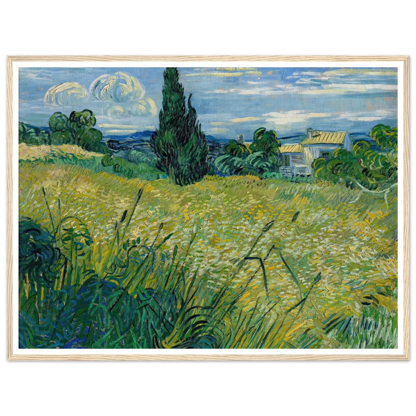 Green Wheat Field with Cypress (1889) Art Print | Vincent van Gogh - Framed Poster - 30x40 cm / 12x16″ - Black frame