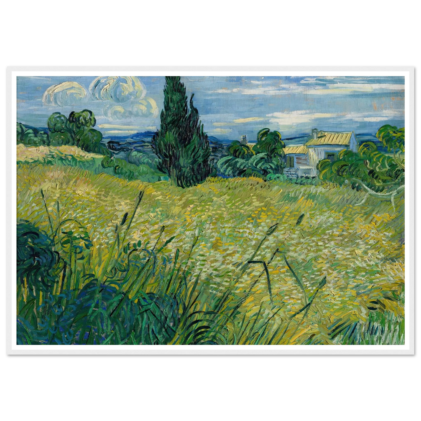 Green Wheat Field with Cypress (1889) Art Print | Vincent van Gogh - Framed Poster - 30x40 cm / 12x16″ - Black frame