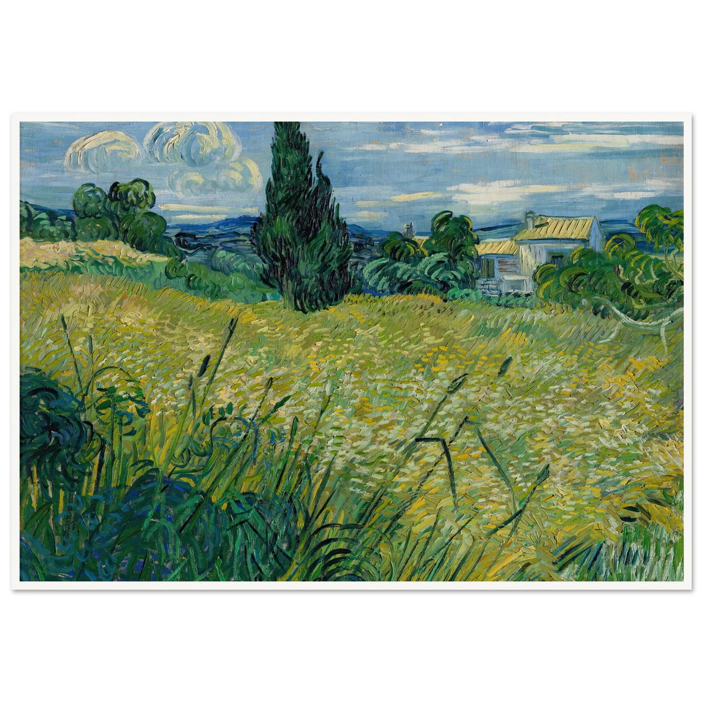 Green Wheat Field with Cypress (1889) Art Print | Vincent van Gogh - Framed Poster - 30x40 cm / 12x16″ - Black frame