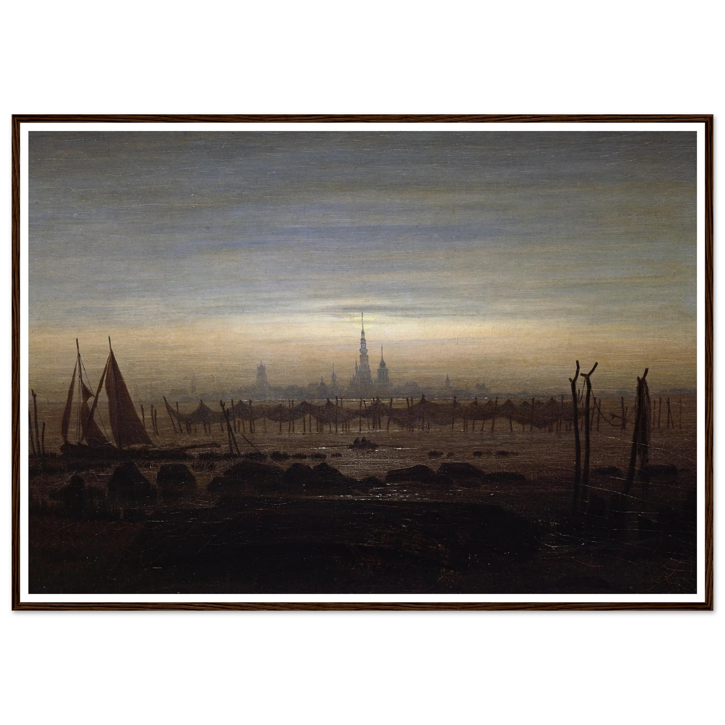 Greifswald in Moonlight Art Print | Caspar David Friedrich - Framed Poster - 30x40 cm / 12x16″ - Black frame