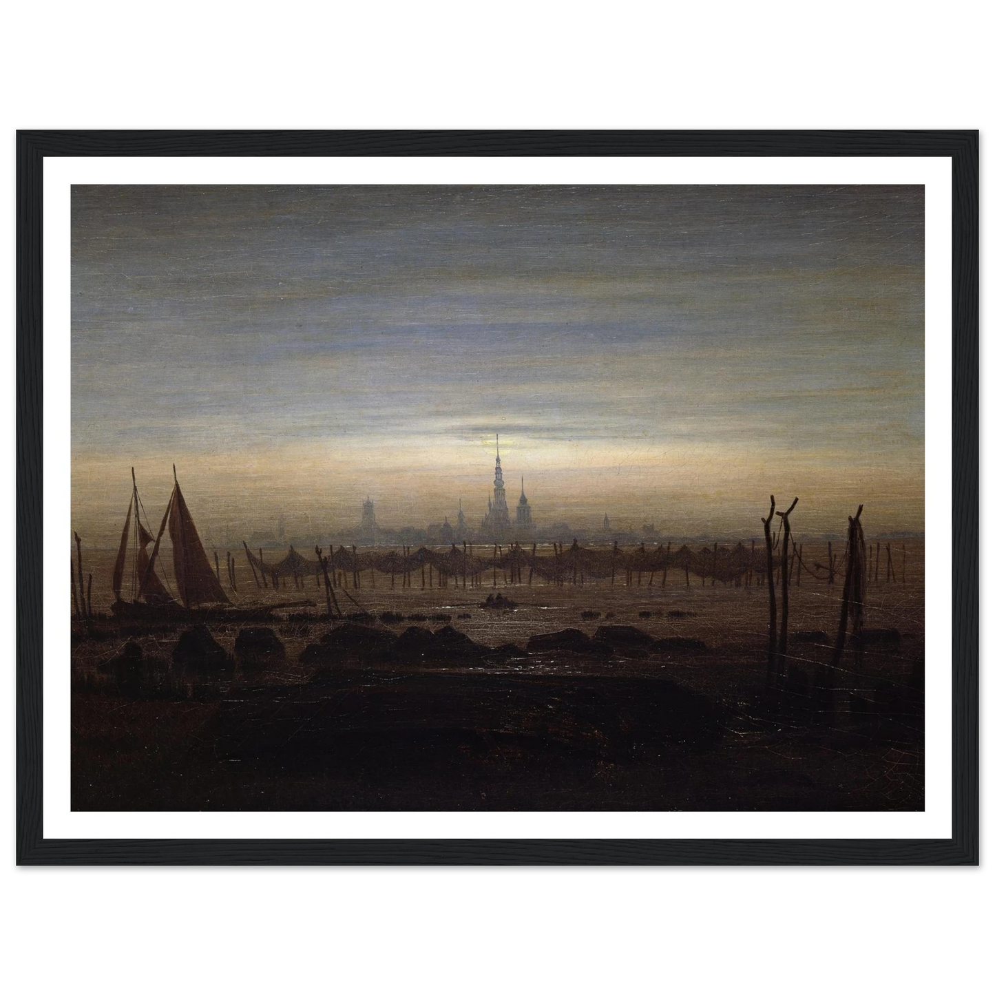 Greifswald in Moonlight Art Print | Caspar David Friedrich - Framed Poster - 30x40 cm / 12x16″ - Black frame