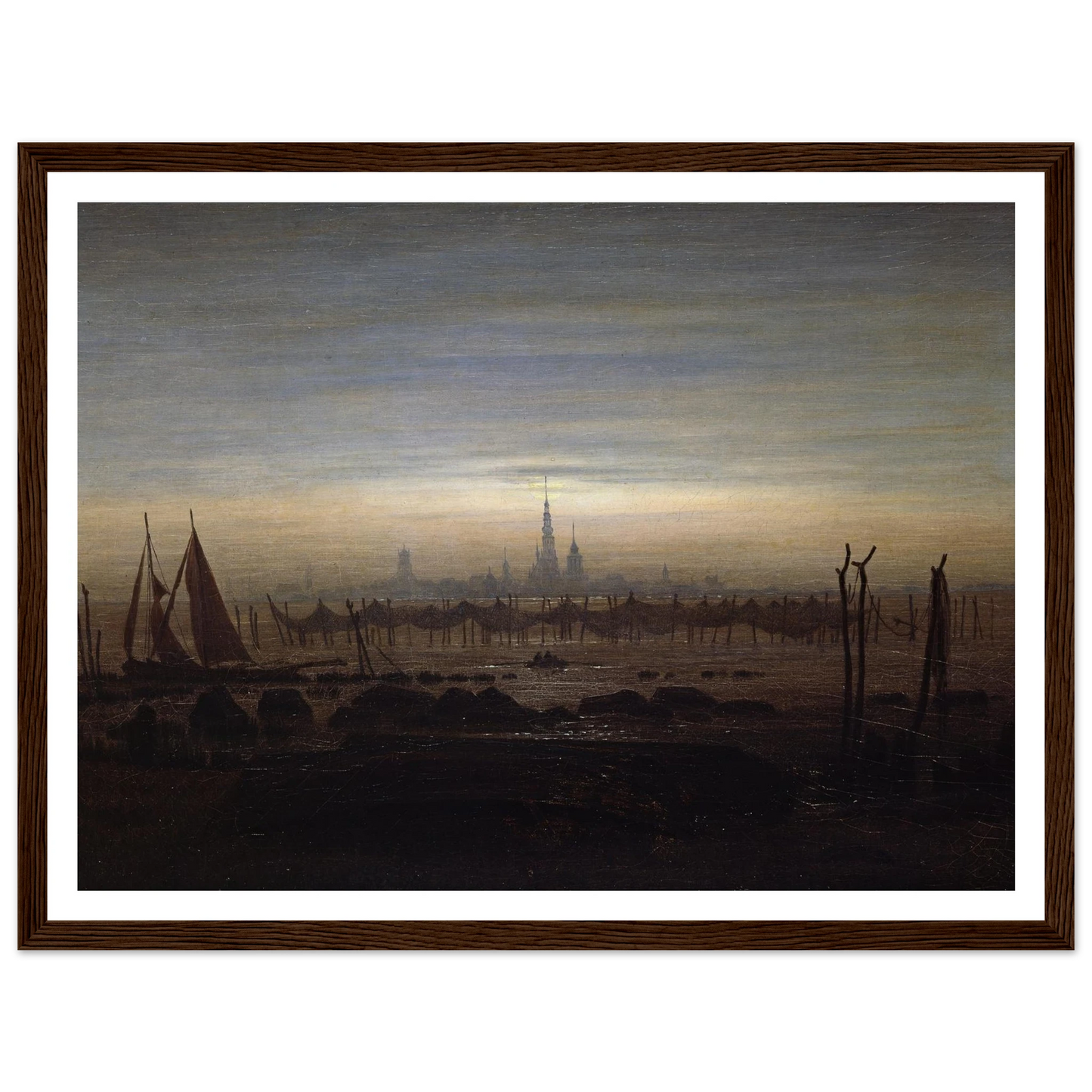 Greifswald in Moonlight Art Print | Caspar David Friedrich - Framed Poster - 30x40 cm / 12x16″ - Black frame