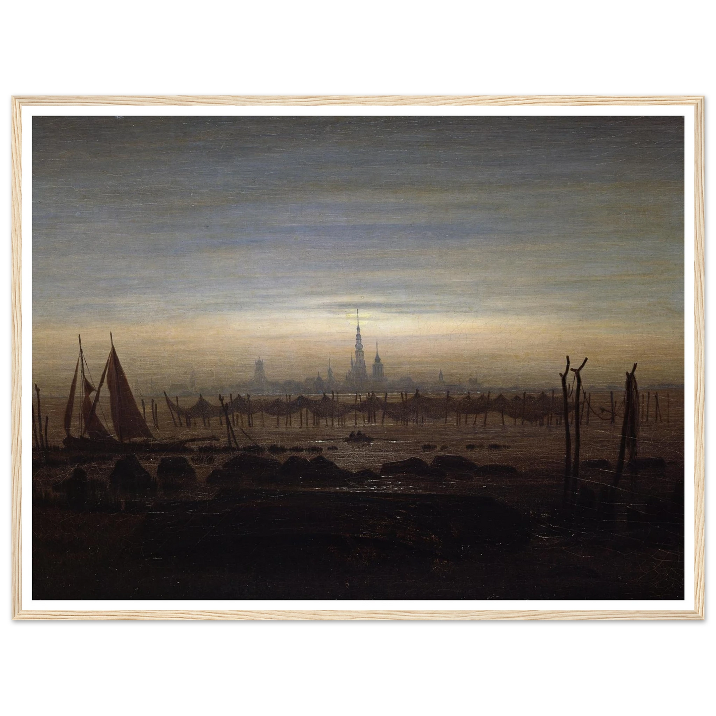 Greifswald in Moonlight Art Print | Caspar David Friedrich - Framed Poster - 30x40 cm / 12x16″ - Black frame